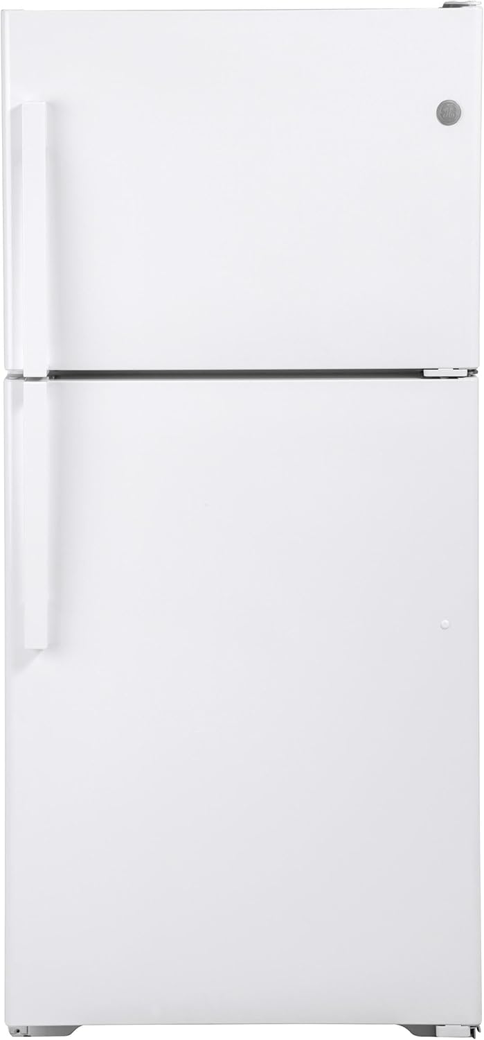 GE GTE19DTNRWW 30 Inch Freestanding Top Freezer Refrigerator with 19.1 cu. ft. Total Capacity, 2 Wire Shelves, 5.6 cu. ft. Freezer Capacity, Right Hinge with Reversible Doors, Crisper Drawer, Frost F