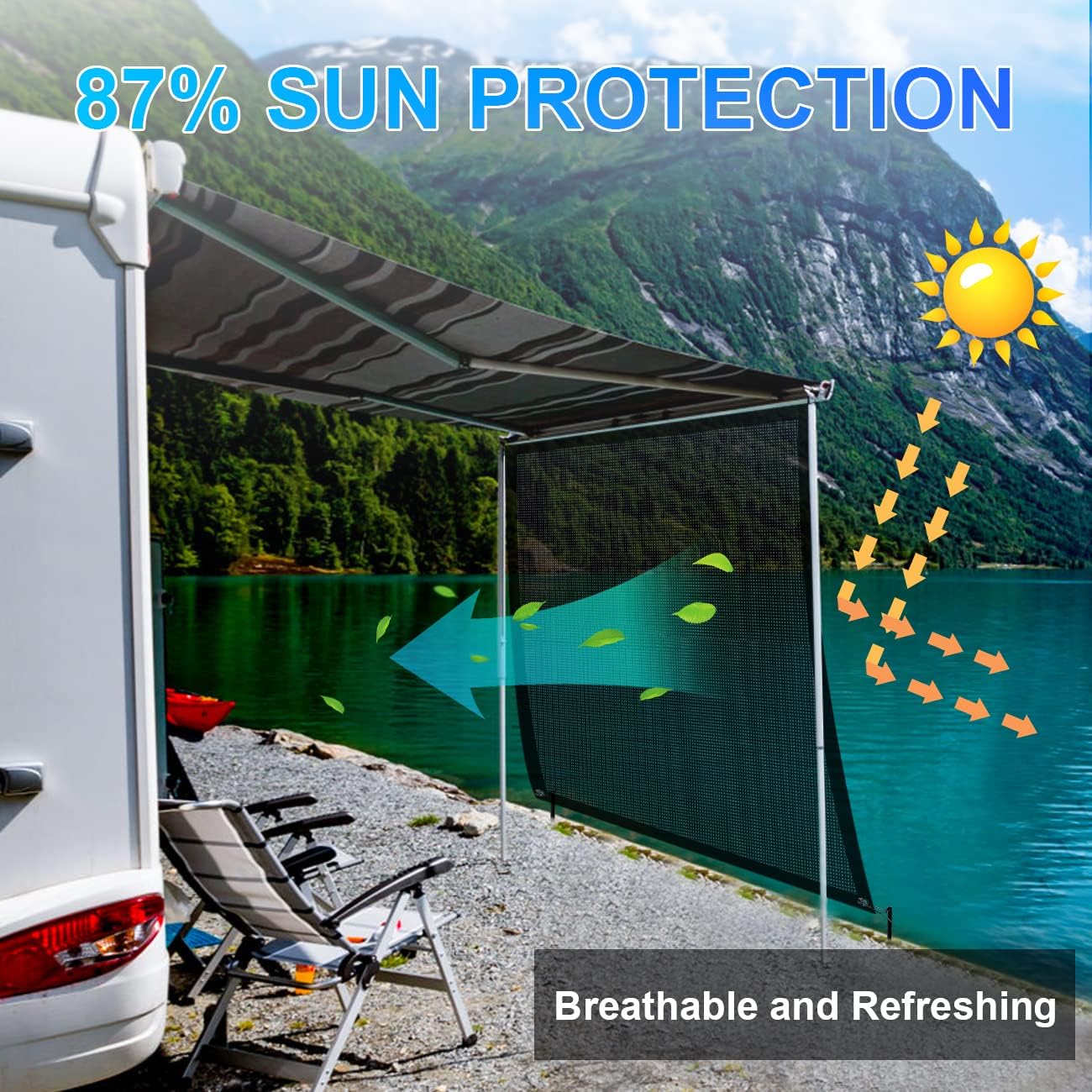ZIUQAB RV Awning Sun Shade Screen Mesh for Side Shade 9'x7', UV Sunblocker Complete Kits for Camping, Trailer Canopy Shelter Blocker