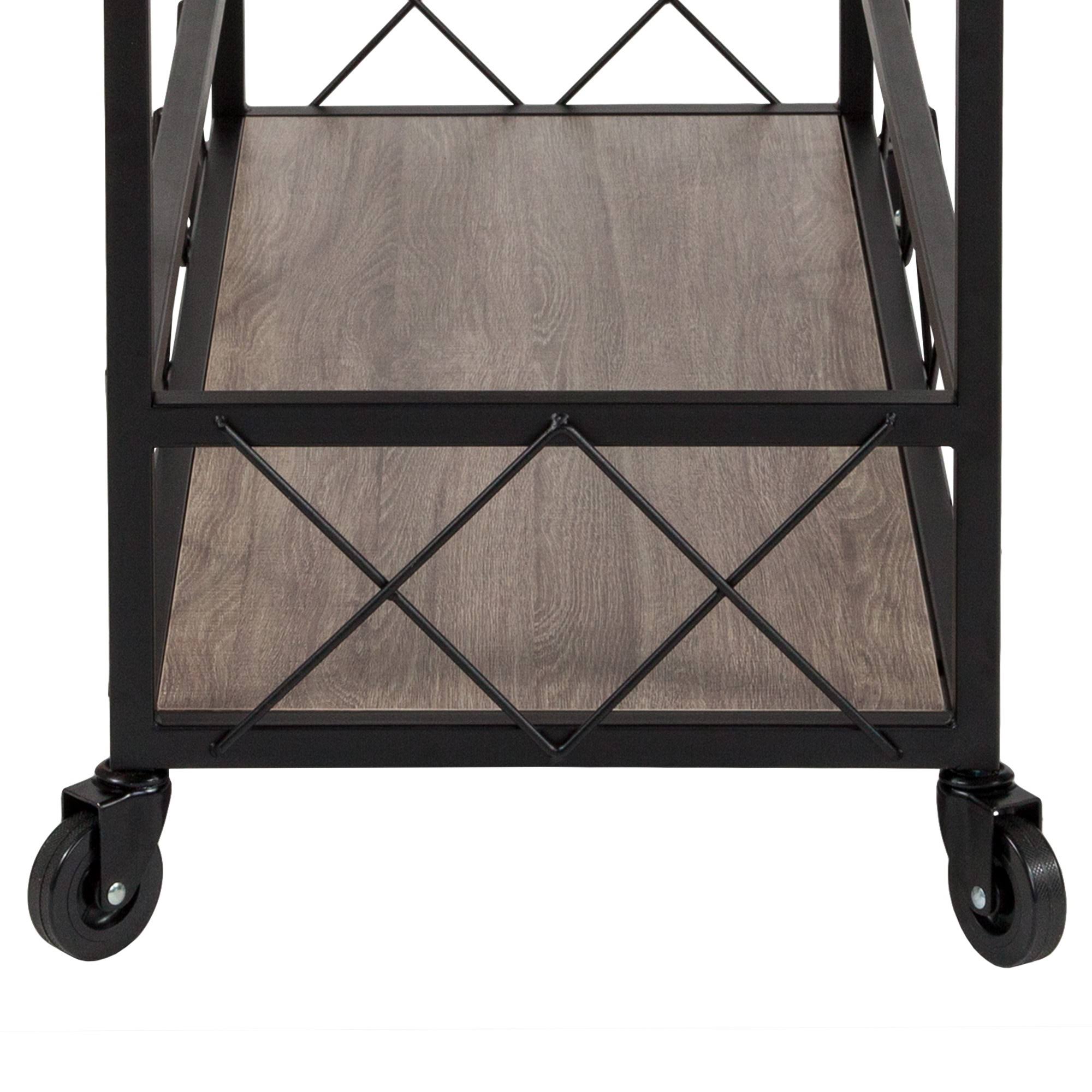 Emma and Oliver Light Oak Wood Kitchen Bar Cart, Stemware Rack and Locking Casters