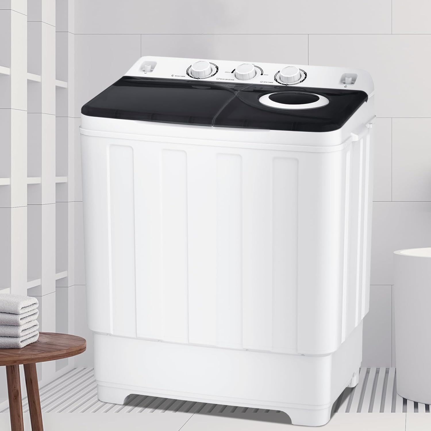 linor Portable Washing Machine, 2 In 1 Washing Machines, Twin Tub Compact Washer 28lbs Capacity, Laundry Washer with Control Knobs/Timer Function/Drain Pump, Washer and Dryer Combo for Apartment