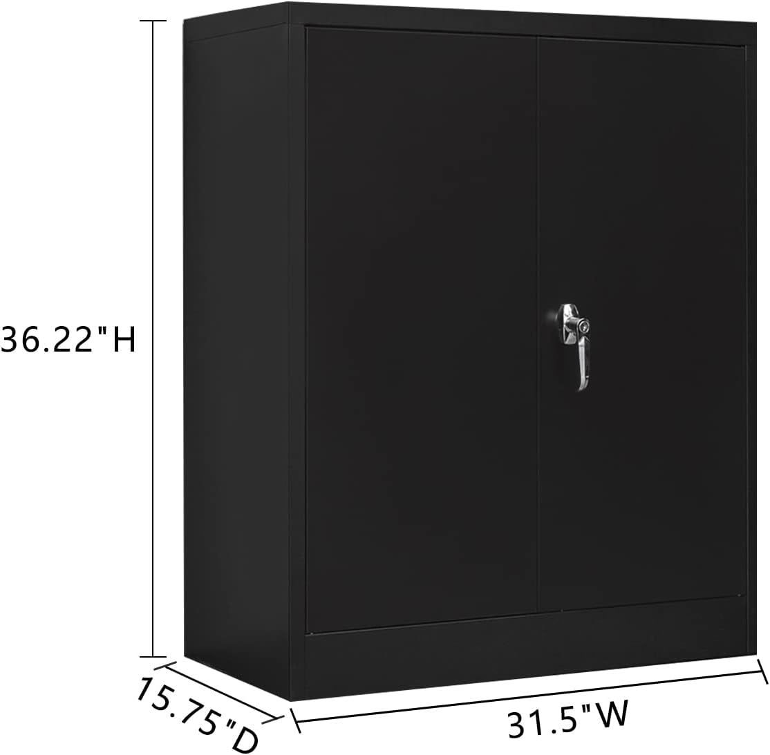 Metal Storage Cabinet with 2 Shelves and 2 Doors, Steel Locking Cabinet for Home Office, Garage, Utility Room and Basement, 36.2 H x 31.5 W x 15.7 D (Black)