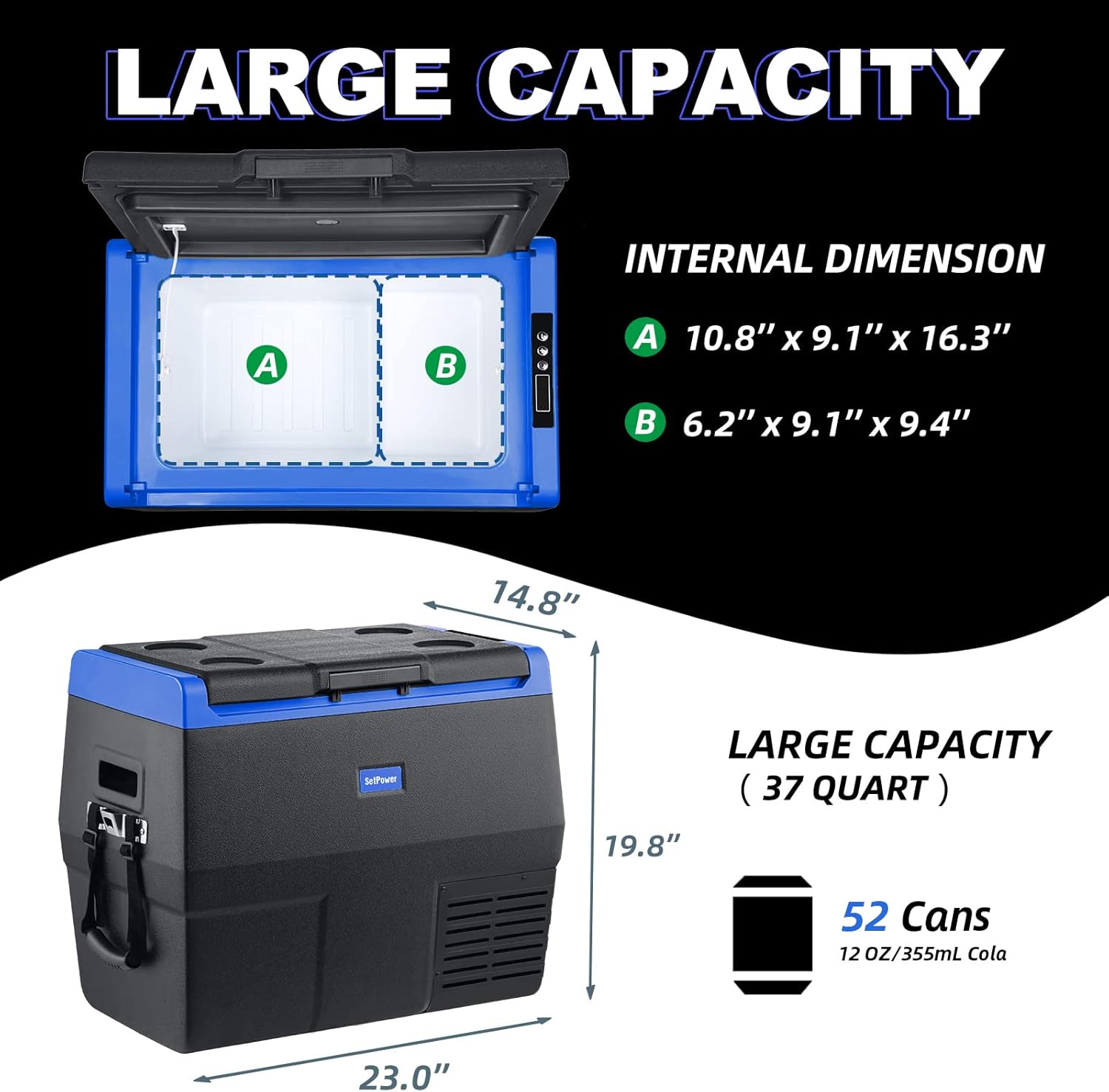 Portable Fridge Freezer, 12 Volt Refrigerator, -4℉-68℉, Electric Cooler with wheels for Car and Home, DC 12/24V, AC 110V, Car Refrigerator Compact Refrigerator for Travel, Camping, Road Trip, RV (TC35+AC adapter)