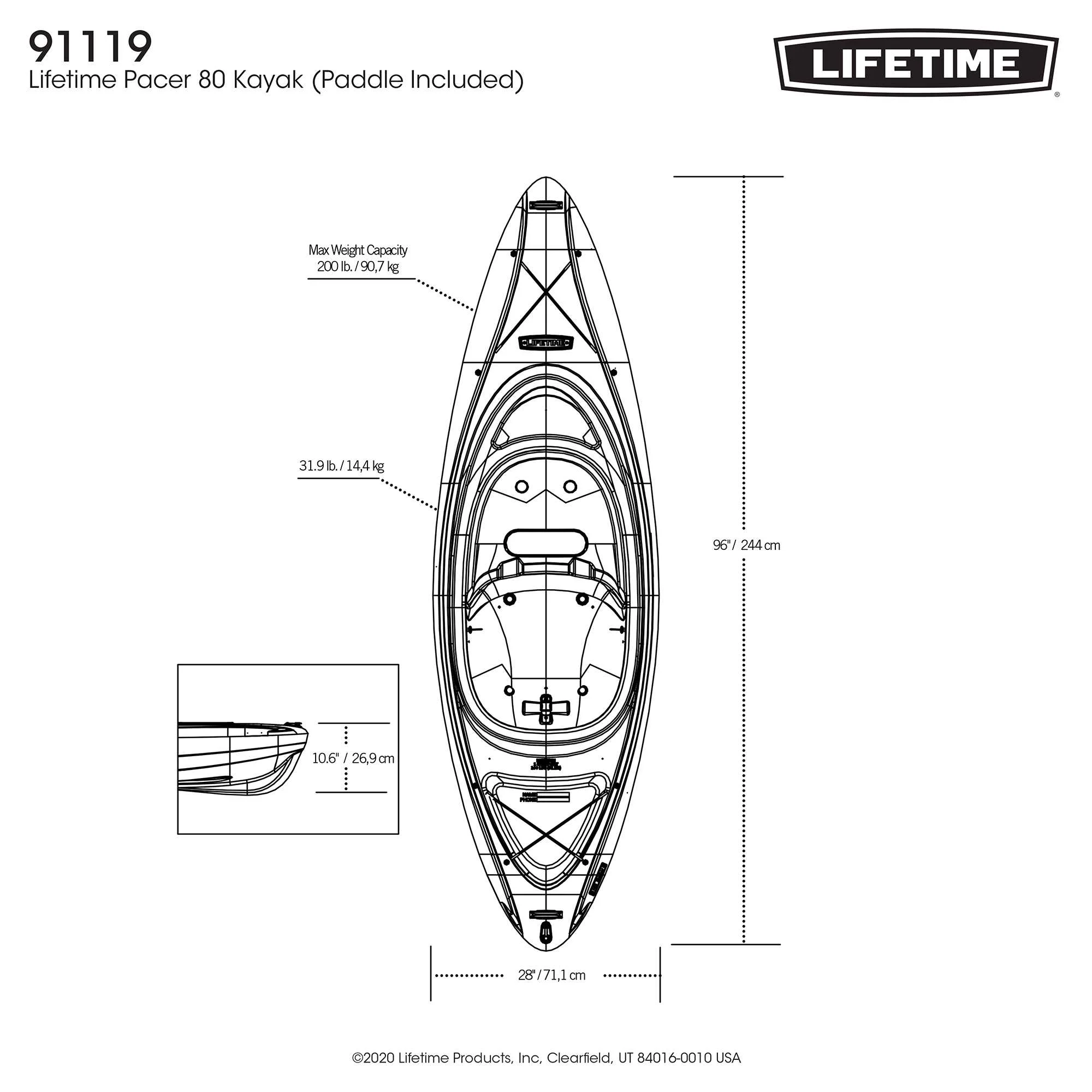 Lifetime Pacer 8 ft Sit-Inside Kayak, Lavender (91119)