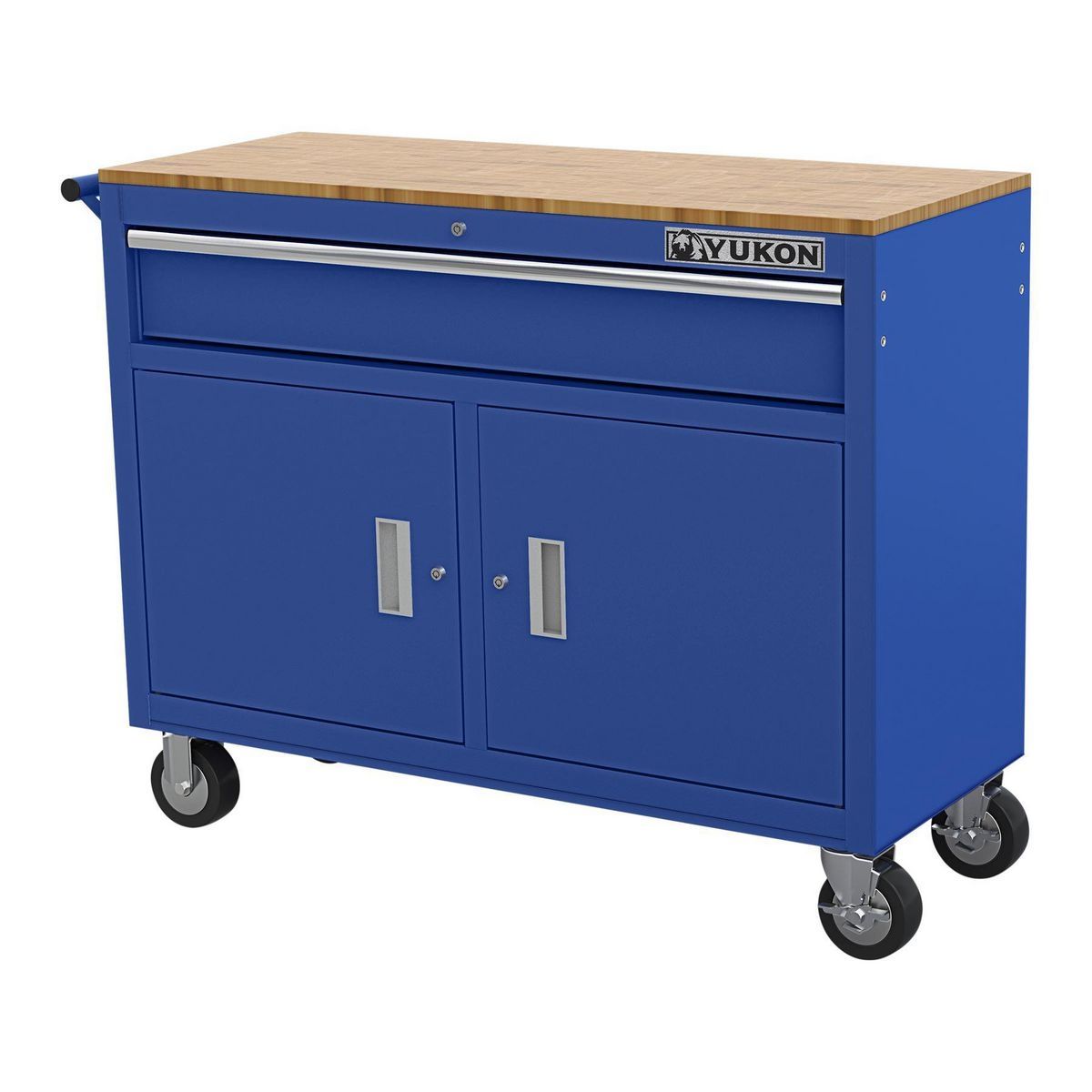 YUKON 46 in. Mobile Workbench with Solid Wood Top, Red
