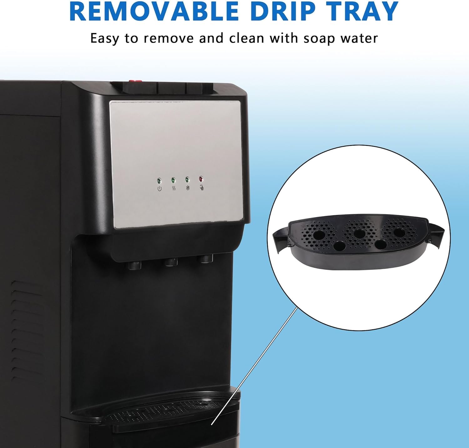 Bottom Loading Water Cooler Dispenser, 5 Gallon Bottles - Hot, Cold & Room Water Dispenser with 3-Temperature, Child Safety Lock, Removable Drip Tray, Black & Stainless