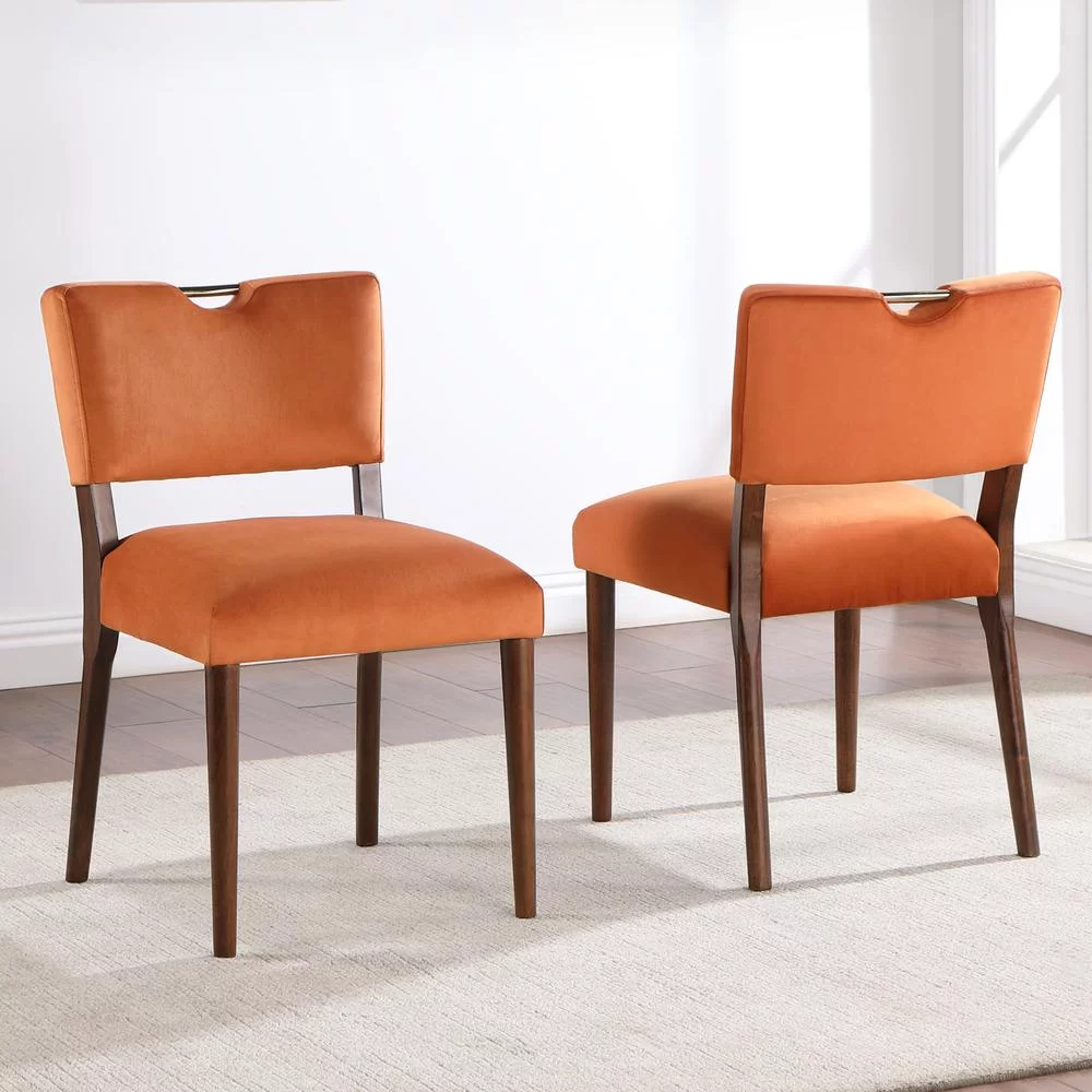 Comfort Pointe Bonito Burnt Orange Velvet 5-Piece Dining Set in Walnut Finish