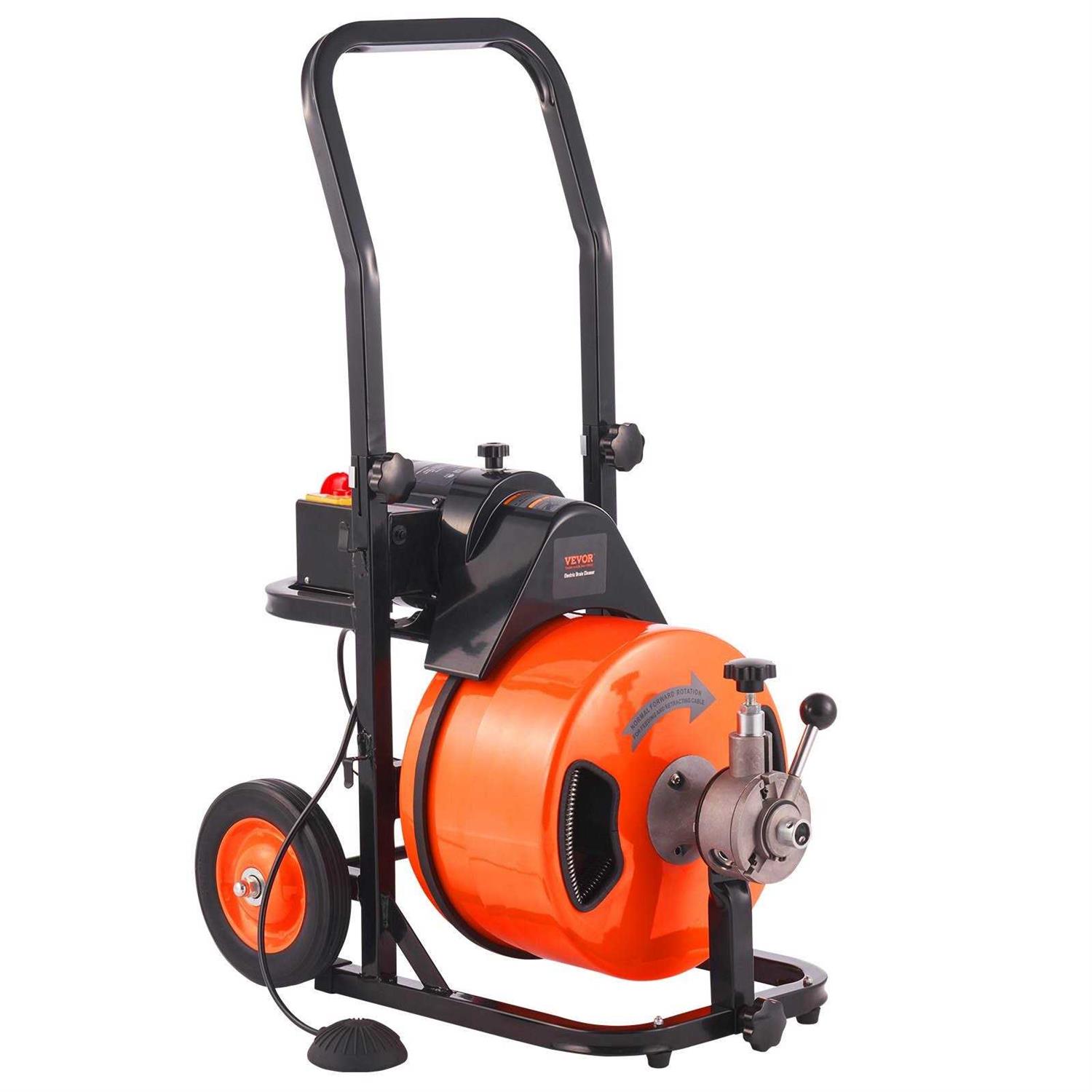 VEVOR Electric Drain Auger 50 ft. x 1/2 in. Drain Cleaner Machine Auto Feed with 4 1 in. to 4 in. Pipes - Shop Hardware Tools Online Store