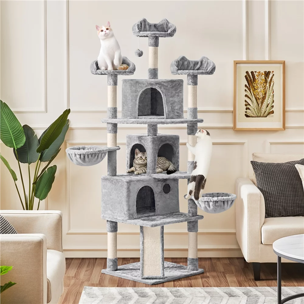 Yaheetech 76.5-inch Cat Tree Cat Tower with Condos, Light Gray - Curated Treasures Market