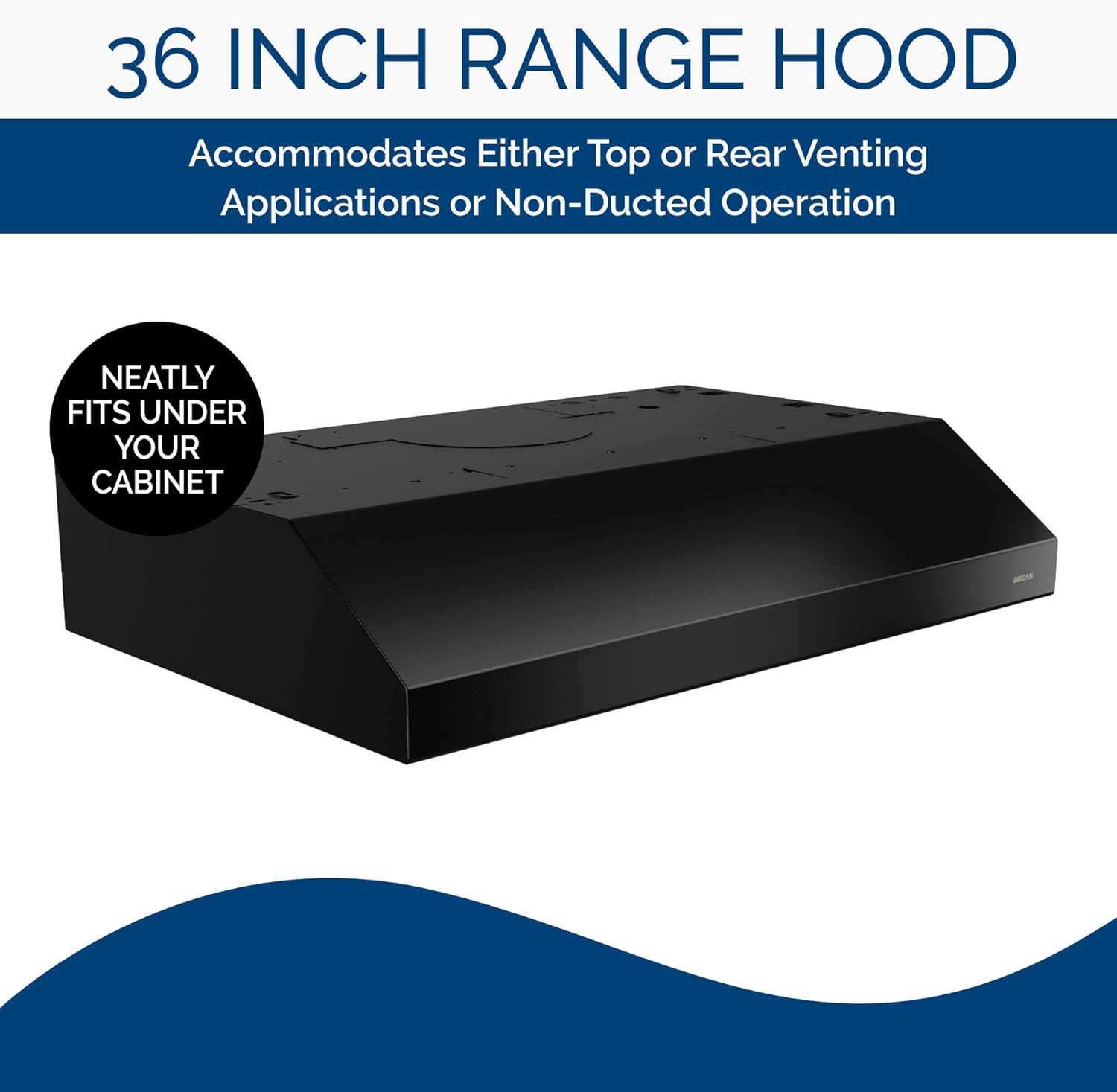 Broan-NuTone BCSD136BL Glacier Range Hood with Light, Exhaust Fan for Under Cabinet, Black, 36-inch