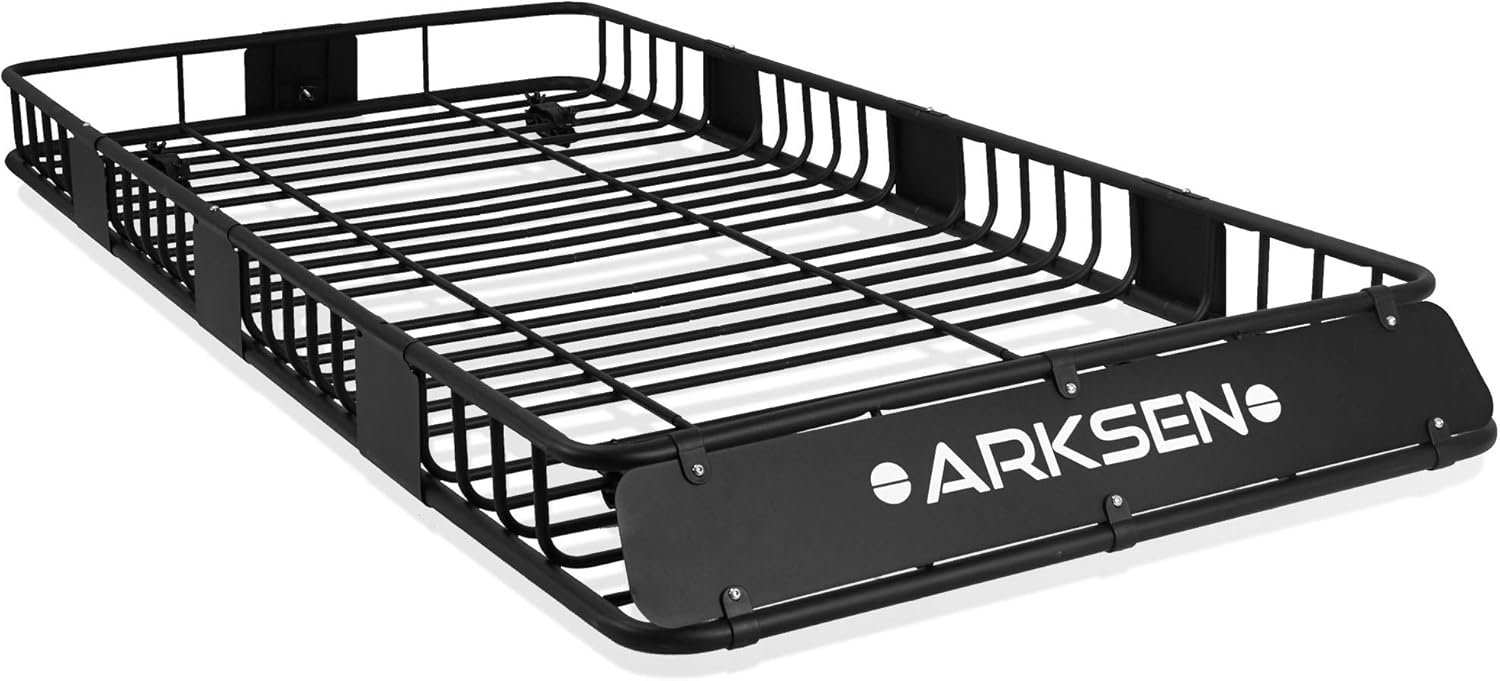 ARKSEN 84 Inch Universal Roof Rack Cargo Basket with Extension Soft-Shell Rooftop Cargo Carrier with Waterproof Car Roof Bag for SUV, Trucks, & Cars - Black