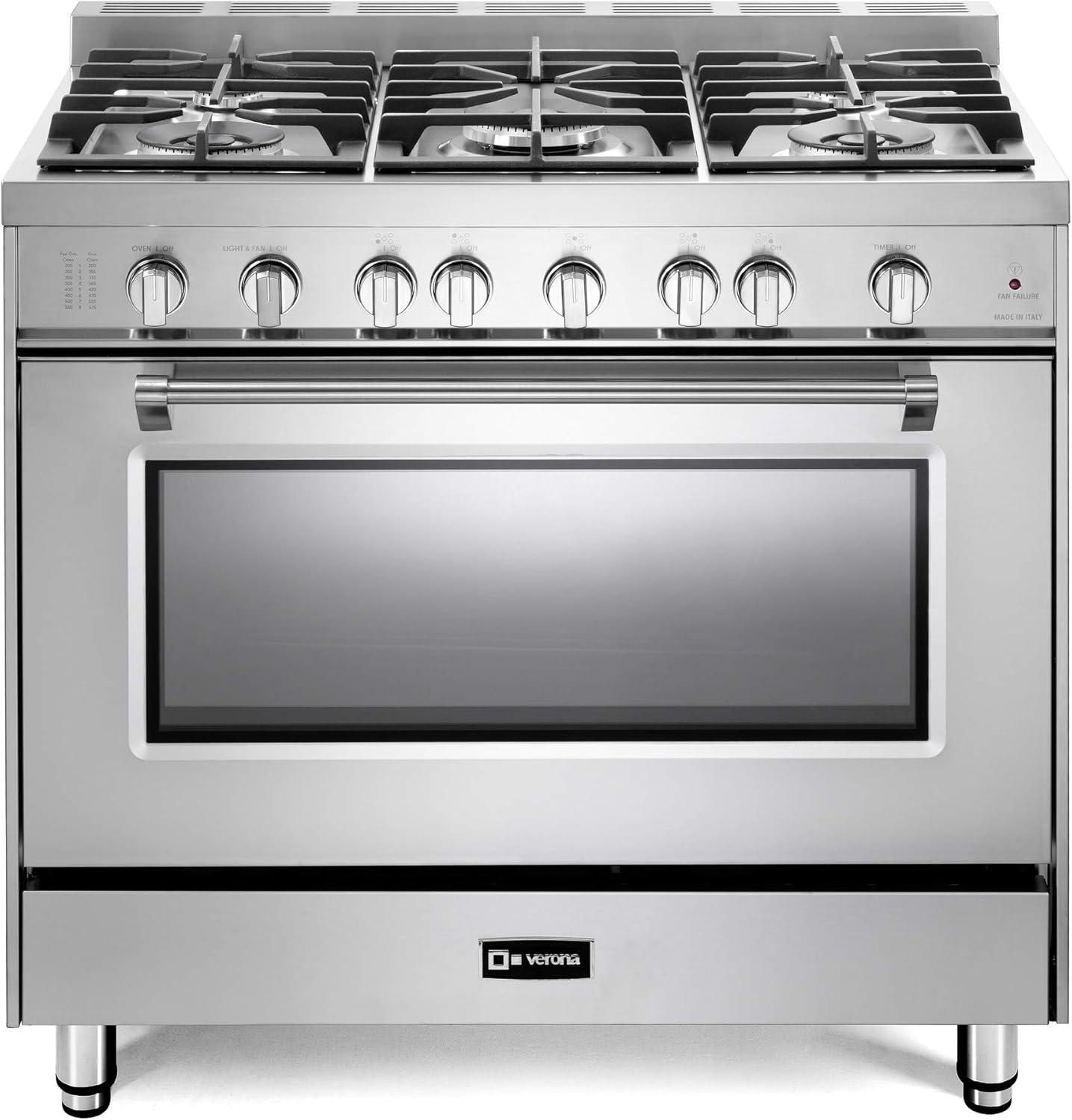 Verona Prestige Series VPFSGG365SS 36 inch All Gas Range Oven Freestanding 5 Sealed Burners Stainless Steel Storage Drawer Turbo Convection
