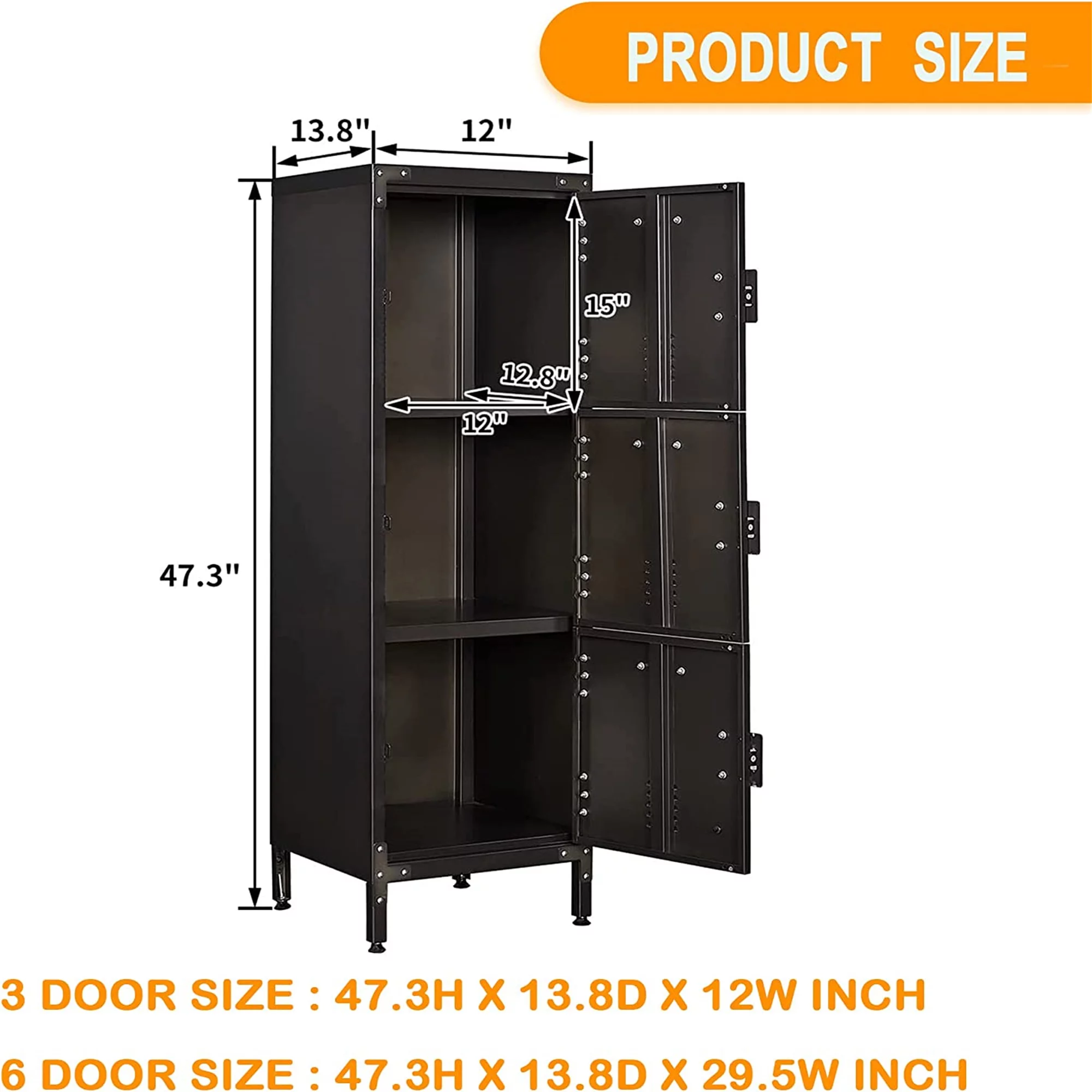 STANI Metal Storage Cabinet, Storage Locker Employees Locker with 6 Doors, 47 Height Steel Cabinet with Lockable Doors, Storage Cabinet with Adjustable Feet for Home Office Gym Clothes