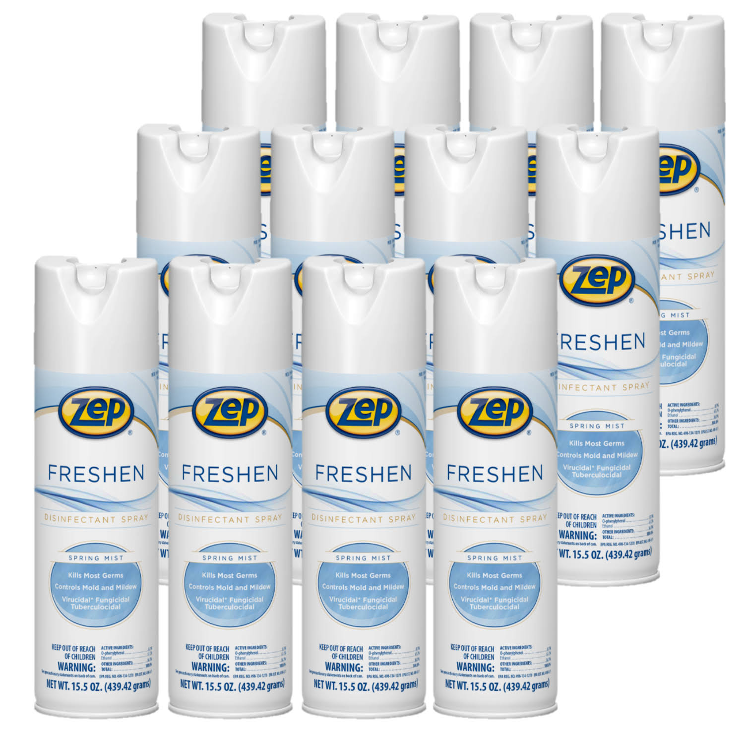 Zep Freshen Disinfectant, Spring Mist, 15.5 oz Aerosol Can, 12-carton