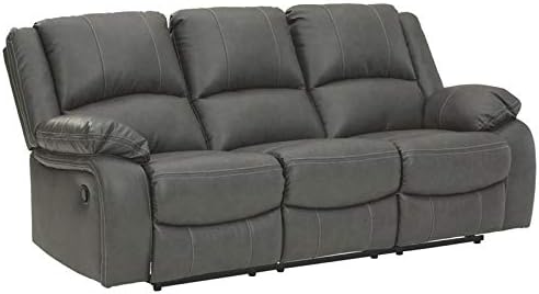 Signature Design by Ashley Calderwell Faux Leather Manual Double Reclining Loveseat with Storage Console, Black