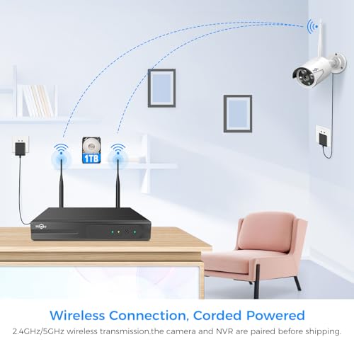 [Wireless Pro, 100ft Range] Hiseeu Wireless Security Camera System, Expandable 16CH 4K NVR, 4Pcs 3MP Night Vision WiFi Cameras Home Surveillance Outdoor, Motion Detection, 1TB HDD, One-Way Audio