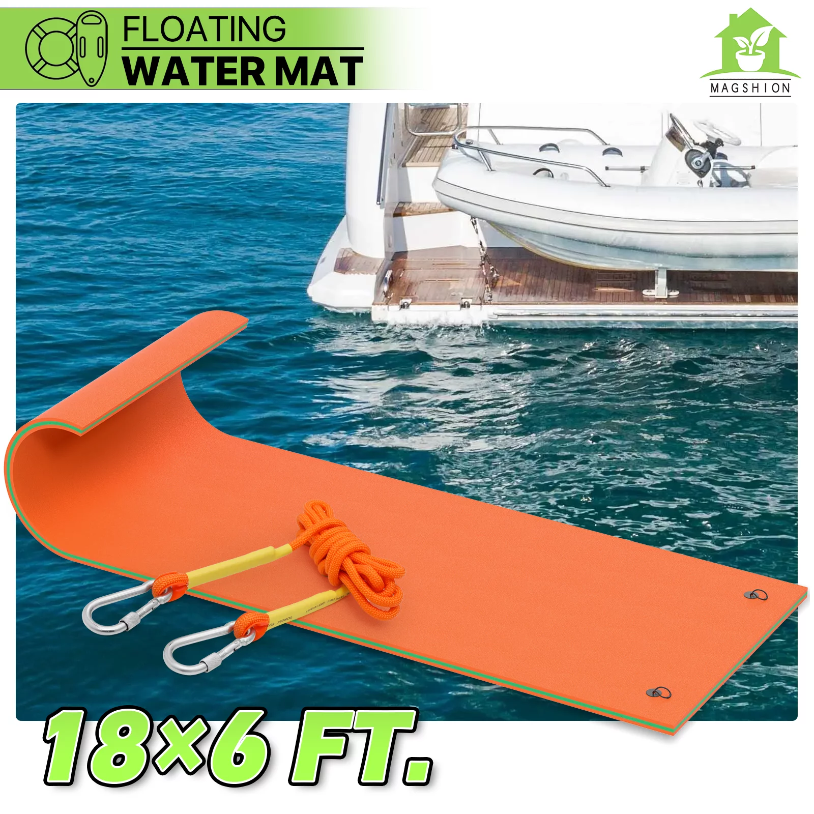 Magshion 18' x 6' Water Floating Mat, 3-Layer Tear-Resistant XPE Foam Water Floating Pad Lily Pad for Pool Lake River Ocean Outdoor Water Activities, Orange