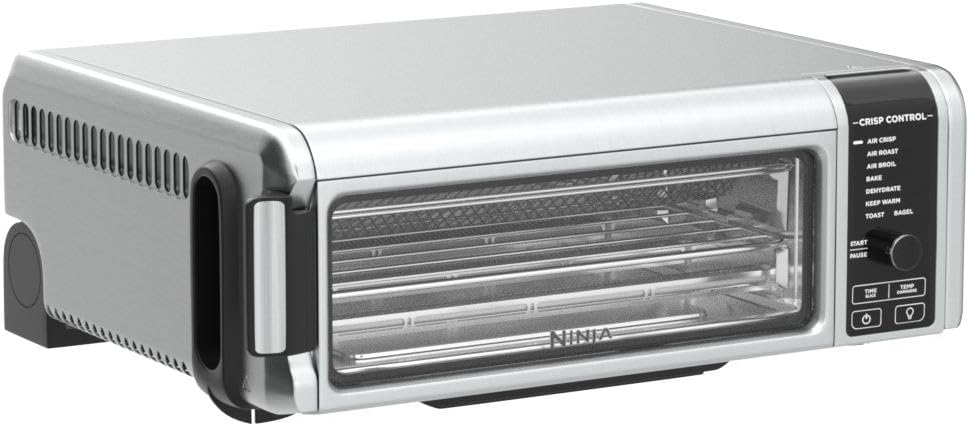 Ninja SP101 Digital Air Fry Countertop Oven with 8-in-1 Functionality, Flip Up & Away Capability for Storage Space, with Air Fry Basket, Wire Rack & Crumb Tray, Silver