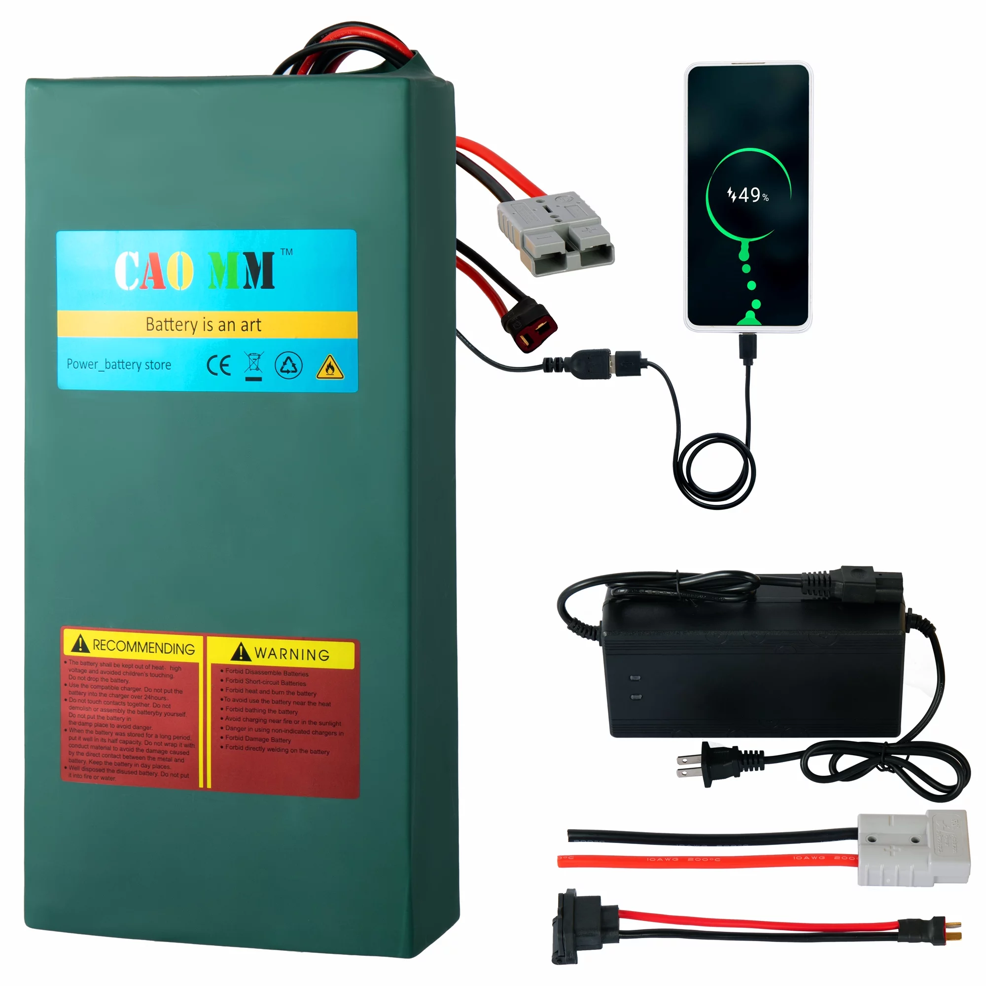 Ebike Battery 52V 30Ah Lithium Battery Anderson Plug 52V Battery with 5A Charger for 2000W Electric Tricycle Motor - Curated Treasures Market