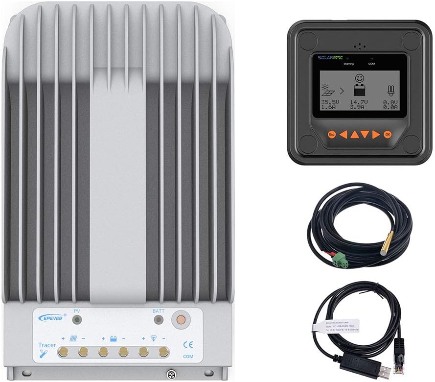 EPEVER MPPT Solar Charge Controller 30A 150V PV Solar Panel Controller Negative Ground W/ MT50 Remote Meter + Temperature Sensor PC Monitoring Cable