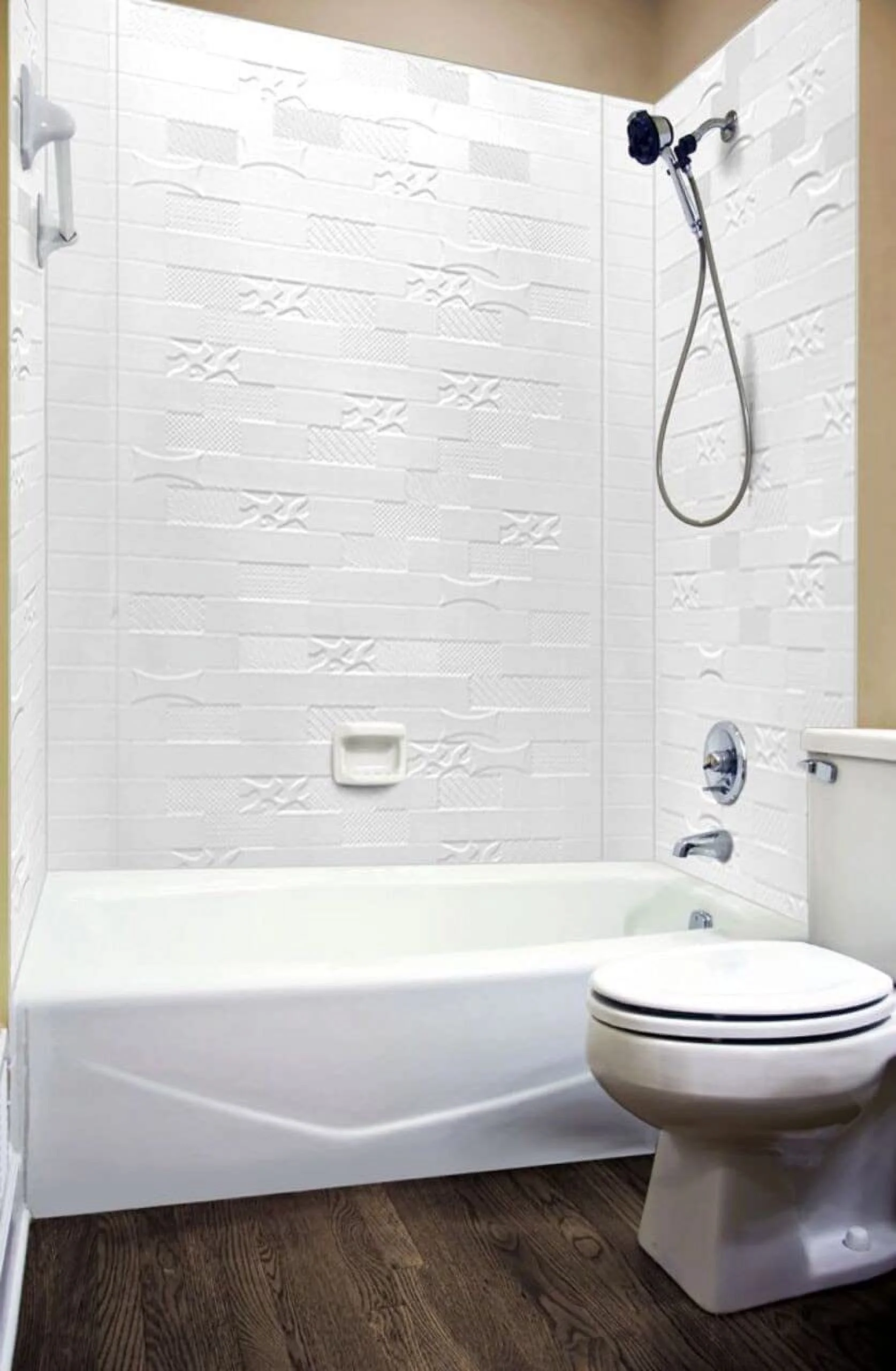 Versa Tile 60" L x 42" W x 96" H PVC Glue-up Tub and Shower Wall Panels Surround in Gloss White (96 Sq.ft) - 1 Piece