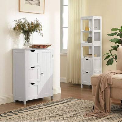Bathroom Storage Cabinet, White Floor Cabinet with 3 Large Drawers and 1 Adjustable Shelf Winston Porter