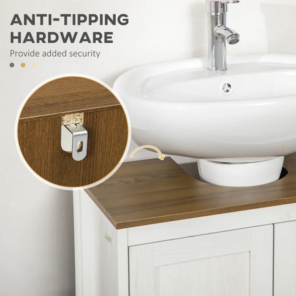 Pedestal Sink Storage Cabinet, Under Sink Cabinet with Double Doors,  Antique White, Walnut-AS