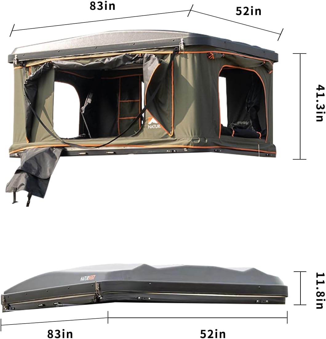 Naturnest Rooftop Tent Hard Shell, Naturnest Orion Roof Top Tent, Boxy Camping Tent, Pop Up Tents with USB Port and AC Vent for Van,Pickup Truck,RV,SUV Tent