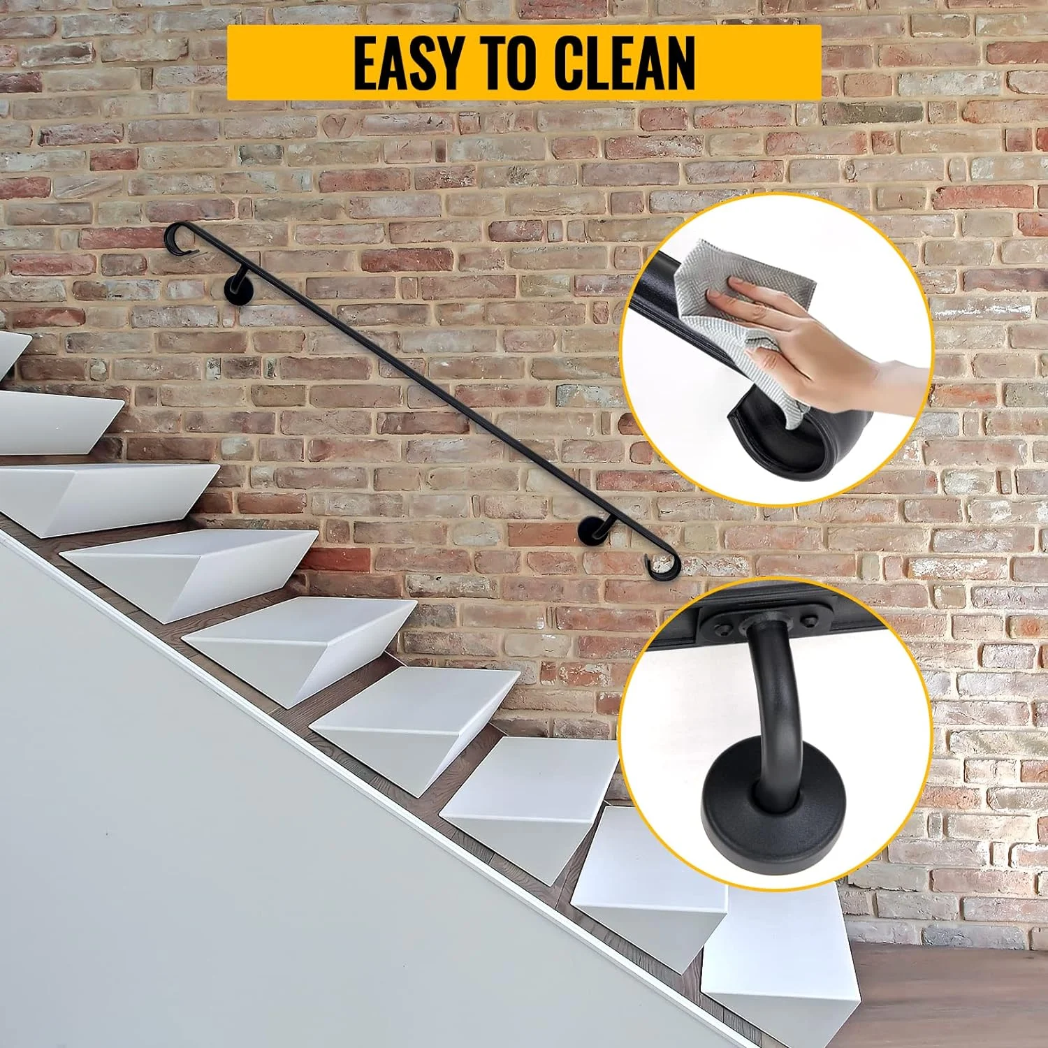 AUCHI Wall Handrail Wrought Iron, Stair Handrail Safety Non-Slip and Rust Resistant, Wall Mount Handrail Fits 4-5 Steps for Indoor or Outdoor Stairs - Curated Treasures Market