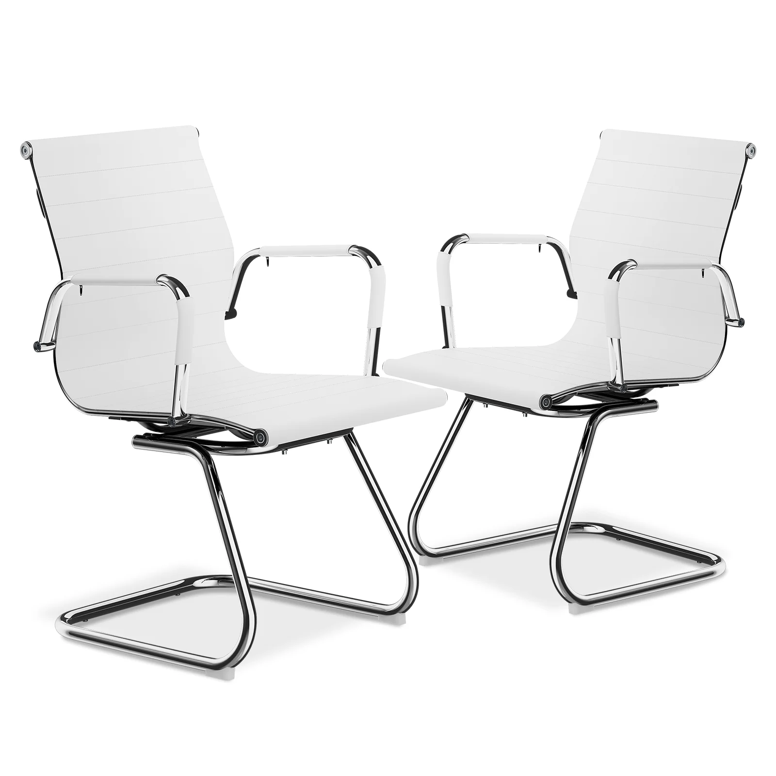 MoNiBloom Set of 2 Office Waiting Room Chairs for Reception Conference Area, Guest Seat Chairs with Removable Arm Sleeve and Sled Base, White