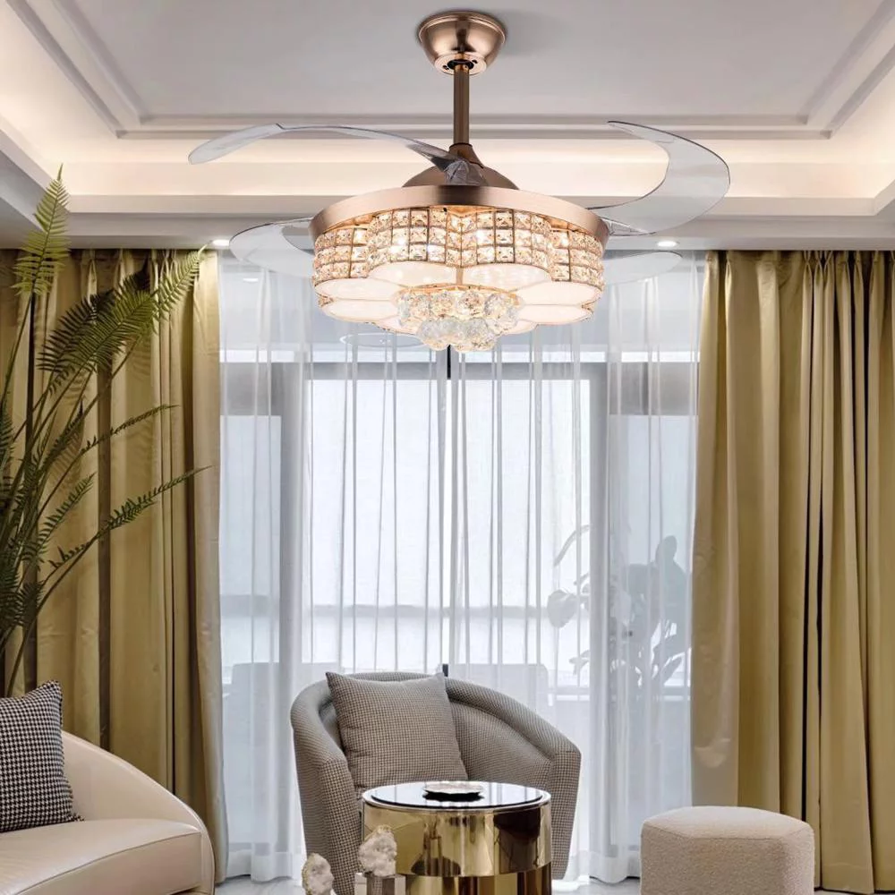 HomeRoots 475571 Gold Art Deco Glam Chandelier & Retractable Fan