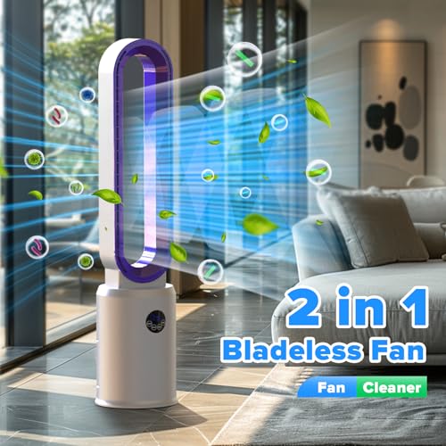 Cobuy Bladeless Tower Fan with Remote, Air Circulator Cooling Fan for Indoor Use, 24 Speeds Settings, 12 Timer, Quiet Oscillating Fan for Home Bedroom