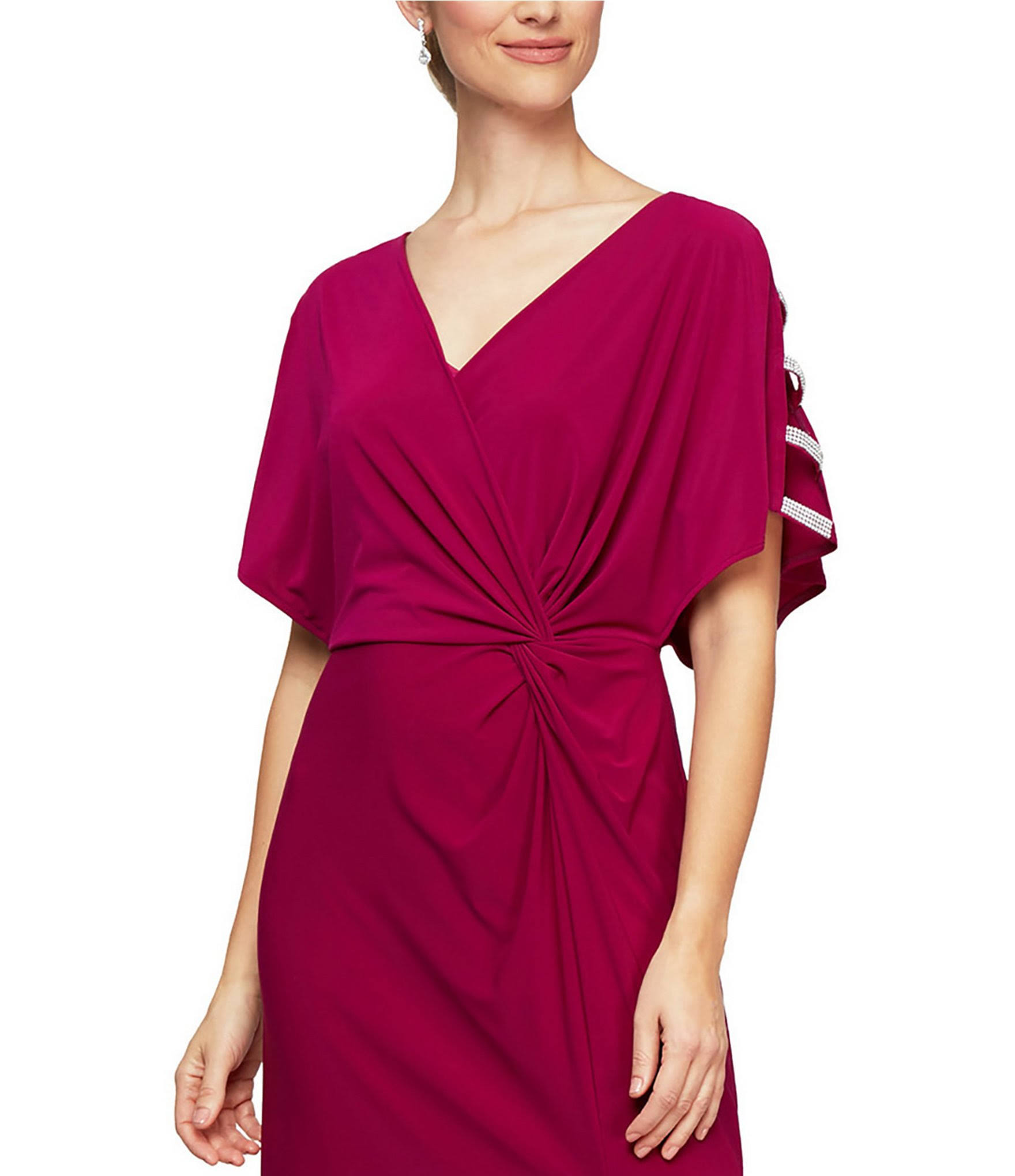 Alex Evenings Embellished Sleeve Knot Front Gown - Pink - 6
