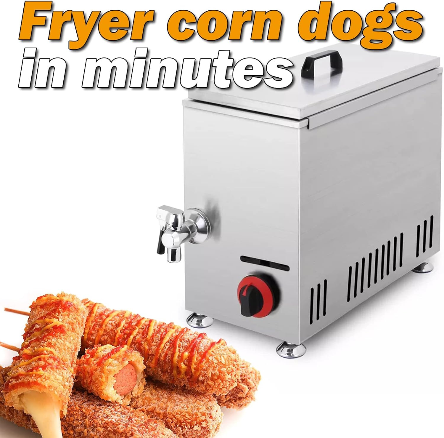 Corn Dog Fryer Commercial Cheese Hot Dog Sticks Maker Machine LPG Gas Deep Fryers For Kitchen Restaurant Snack Bar Canteen Home