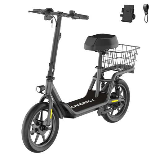 Hoverfly 14" Electric Scooter with Seat Adult, 550W/750W Peak Motor, 18.6/25 Miles Range, 15.5/22Mph Max Speed, Height-Adjustable Comfort Seat, Commuter Escooter with Carry Basket&Accessories