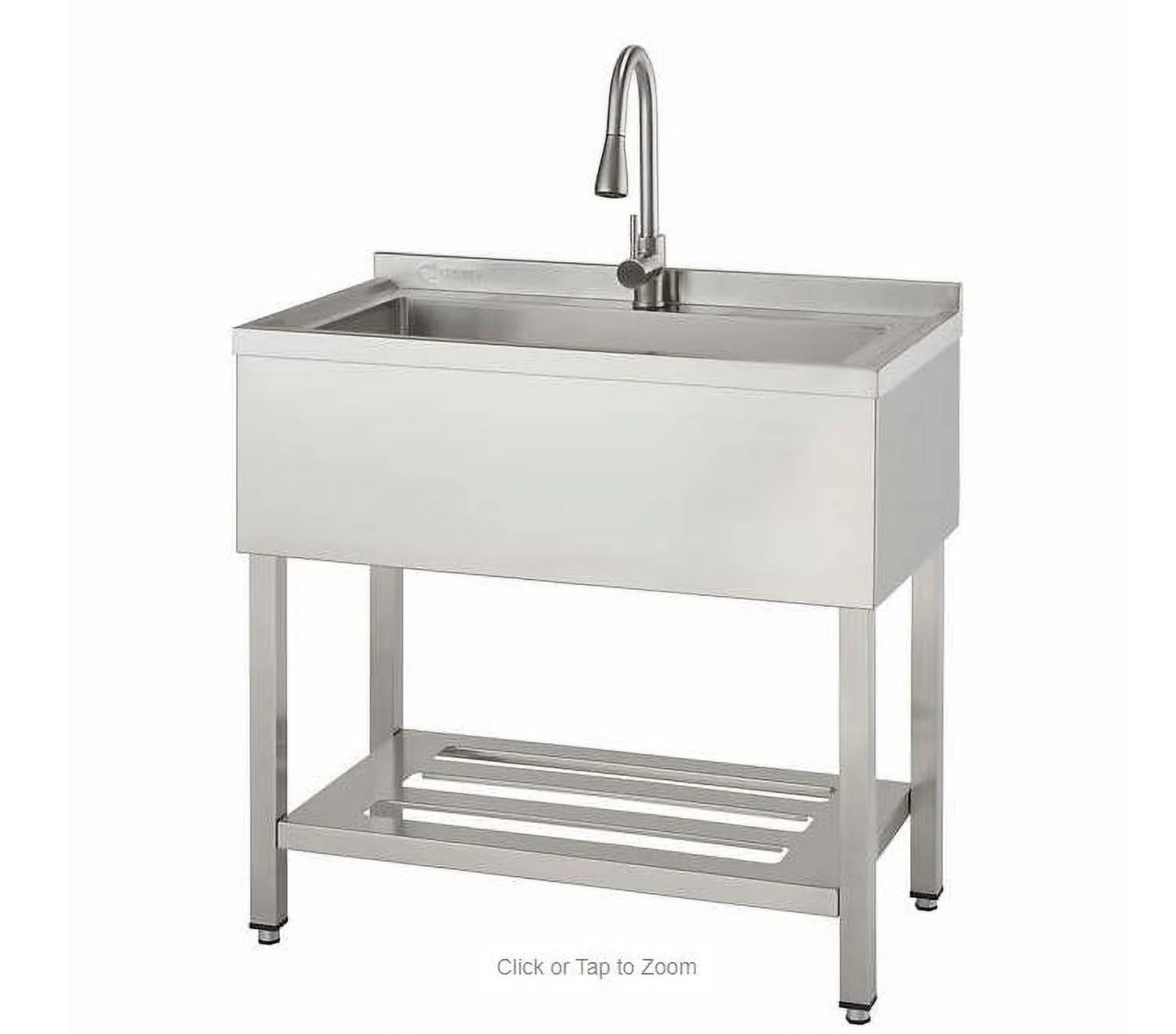 TRINITY Stainless Steel Freestanding Single Bowl Utility Sink for Garage, Laundry Room, and Commercial Use, Includes Pull-Out Faucet, NSF Certified, 36" x 20" x 49", Stainless Steel