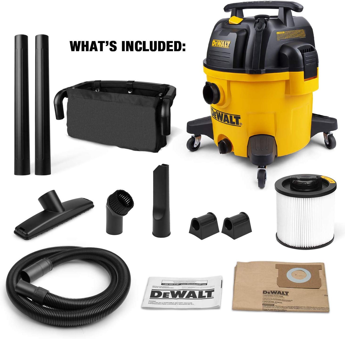 DEWALT 9 Gallon Wet/Dry VAC Heavy-Duty Shop Vacuum with Attachments, 5 Peak HP, with Blower Function, DXV09PA, Yellow