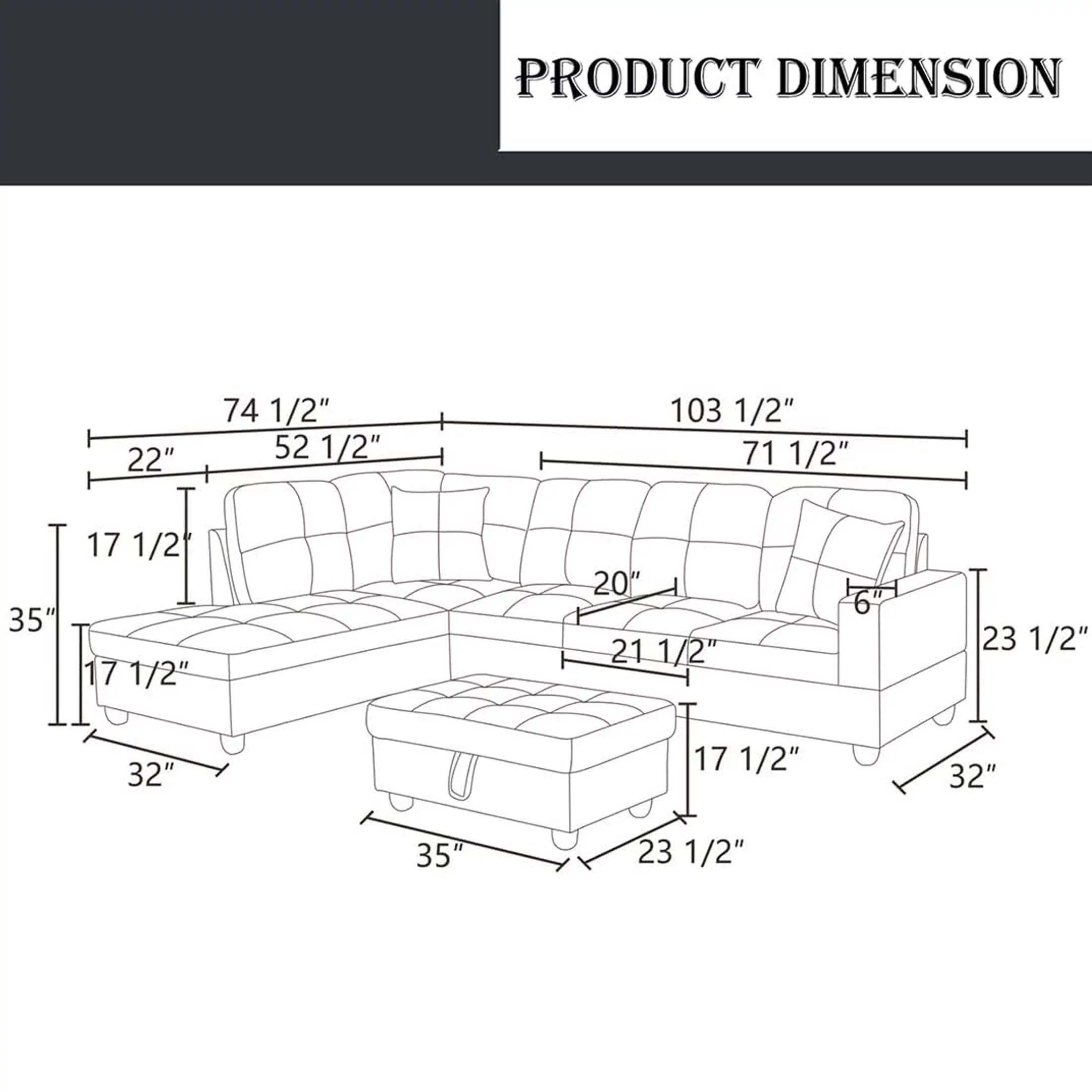 Momspeace Living Room Sectional Couch with Storage Ottoman, Modern PU Leather L-Shaped Sofa Couch Set - Blue