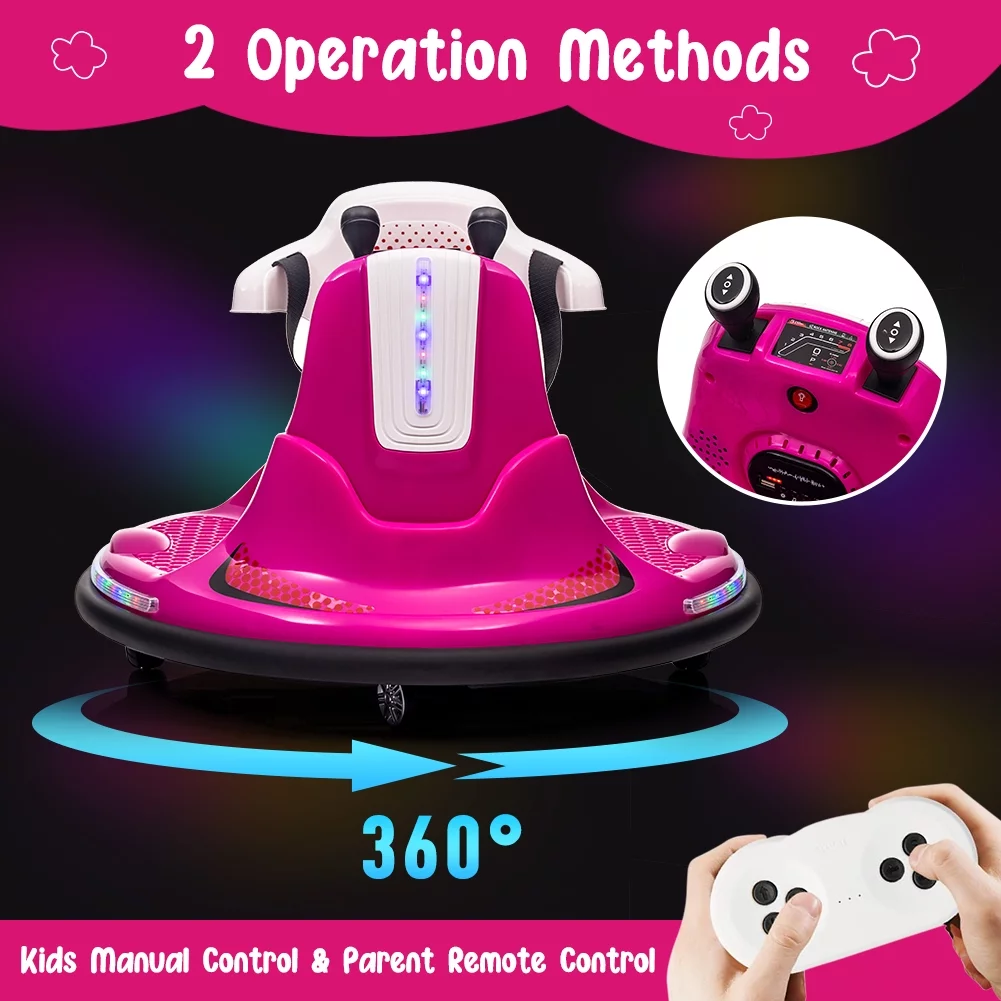 Shininglove Electric Ride on Bumper Car for Toddlers 3-8 Years Old, 6V Kids Ride on Toy Car with Remote Control, Safety Belt, Music, Flashing Lights, 360° Spin