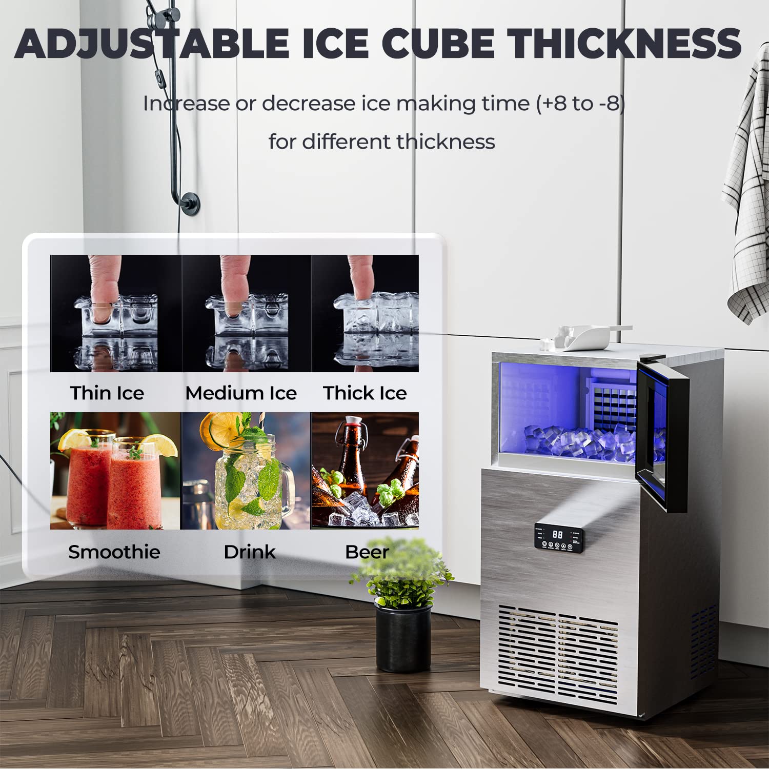 COSTWAY Commercial Ice Maker Machine, 180LBS/24H Stainless Steel Under Counter Freestanding Ice Machine for Restaurant with Self-Cleaning Function, 63 Ice Cube Ready in 13-18 mins, 35 LBS Storage Bin