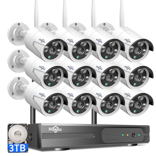 [Wireless Pro, 100ft Range] Hiseeu Wireless Security Camera System, Expandable 16CH 4K NVR, 4Pcs 3MP Night Vision WiFi Cameras Home Surveillance Outdoor, Motion Detection, 1TB HDD, One-Way Audio