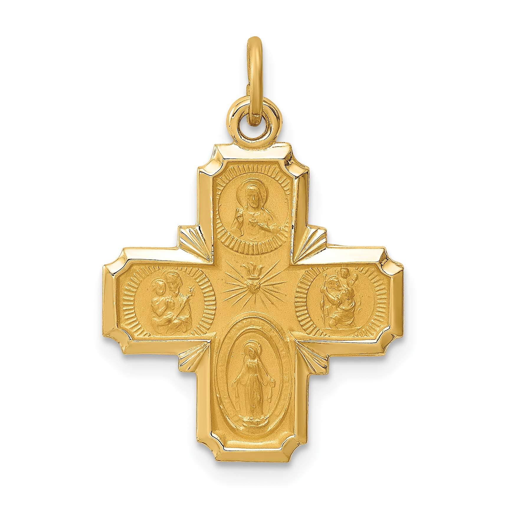 14K Yellow Gold Solid Four Way Cruciform Cross Charm