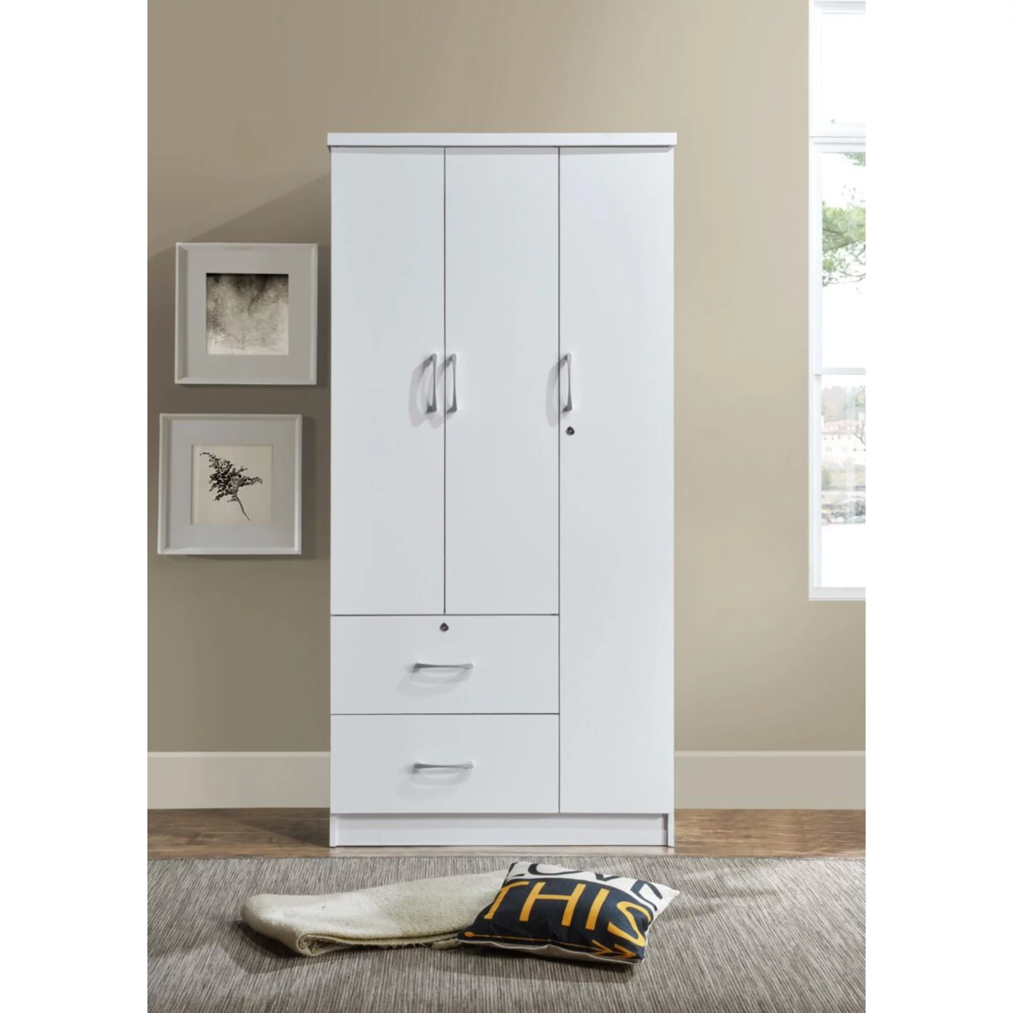 Contemporary Home Living 72" White 2 Drawers and 3 Shelves with 3 Doors Armoire