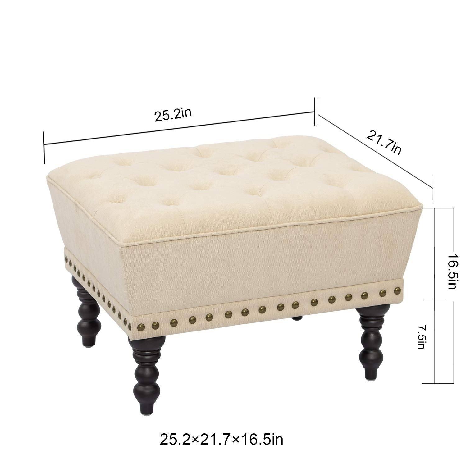 Adeco Ottoman Footstool with Nailhead 17 Inches High (Ice Cream)