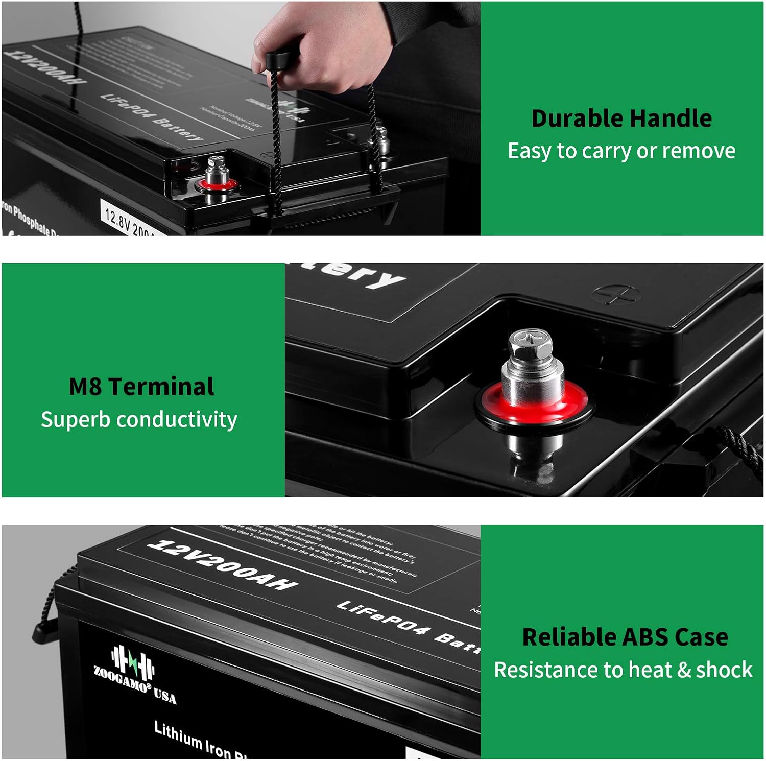 ZOOGAMO 12V 300Ah Lithium LiFePO4 Deep Cycle Rechargeable Battery with Built-in BMS, 3000+ Cycles & 10-Year Lifetime, Perfect for RV, Solar, Marine, Overland, Off-Grid Applications (12V-300AH)