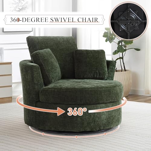 Chair and A Half with Ottoman, 360° Swivel Accent Barrel Chair Modern Comfy Round Reading Sofa Swivel Chairs Circle Lounge Chair for Bedroom Living Room w/4 Pillow Lower Seating Heigh (White, Large)