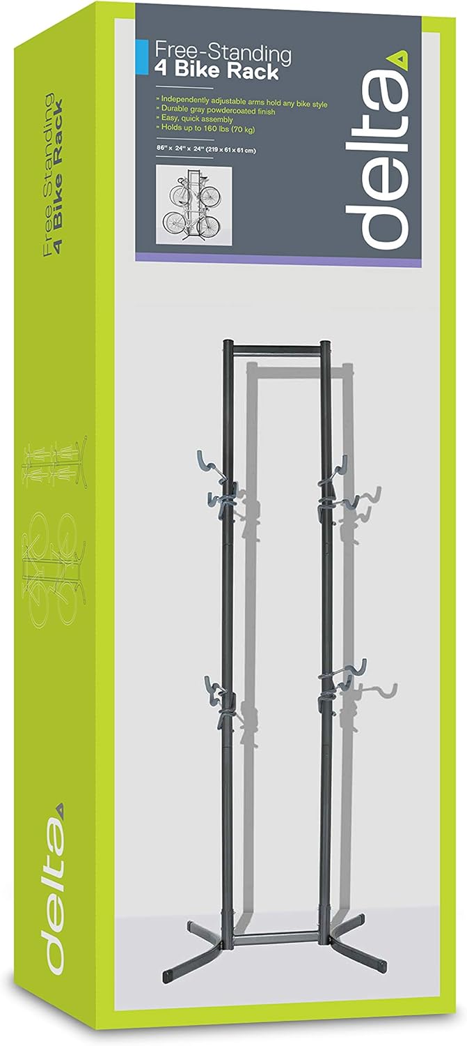 Delta Cycle Canaletto Bike Rack Garage - 4 Bike Storage Rack - No Drilling Required - Fully Adjustable Vertical Bike Rack for Any Style Bicycle - Freestanding Wall Bike Rack Holds Up to 160 lbs