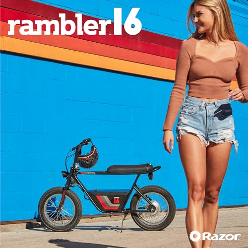 Razor Rambler 16 – 36V Electric Minibike with Retro Style, Up to 15.5 MPH, Up to 11.5 Miles Range & Retrospec Dakota Bicycle/Skateboard Helmet for Adults - Commuter, Bike, Skate, Scooter
