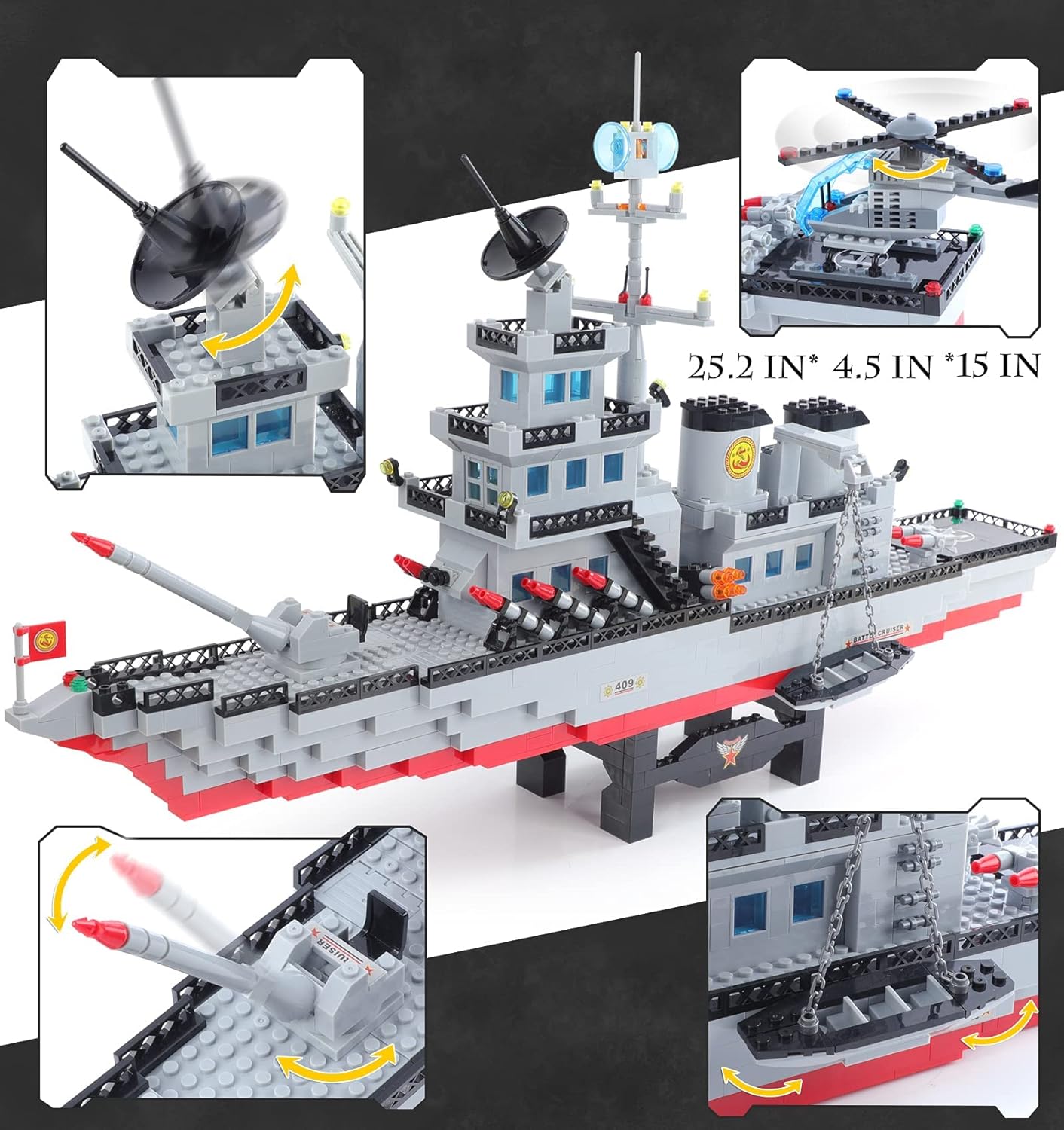 Military Aircraft Carrier Toy Building Blocks Set, 1131 Pieces Army Battleship Aircraft Boat Building Toy with Army Helicopter, Present Gift for Kids Boys Girls 6-12