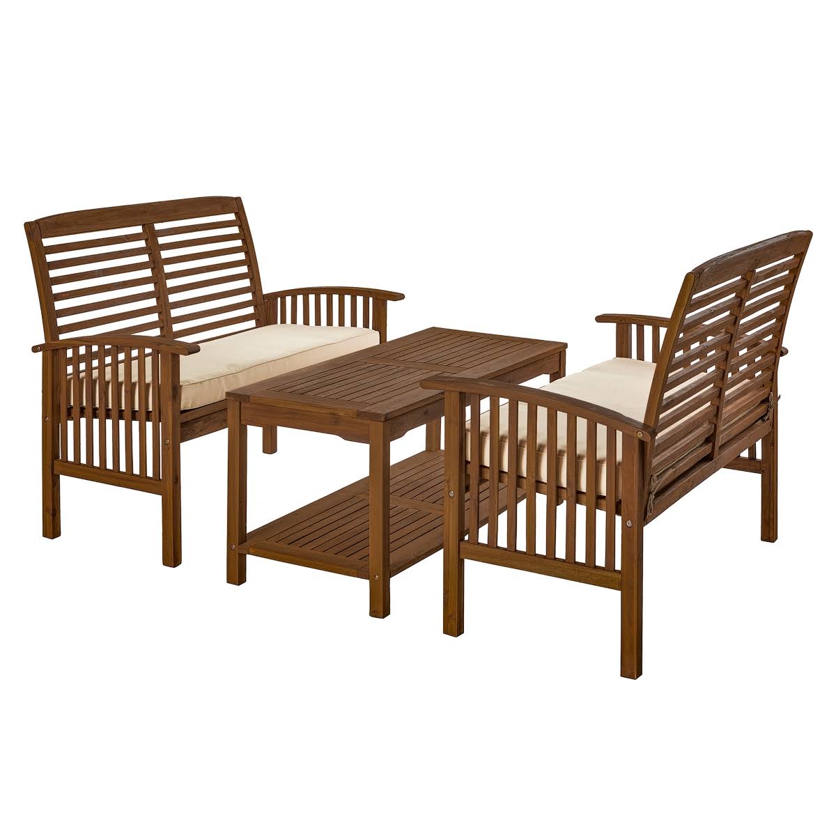3-Piece Acacia Wood Patio Conversation Set - Dark Brown - Dark Brown