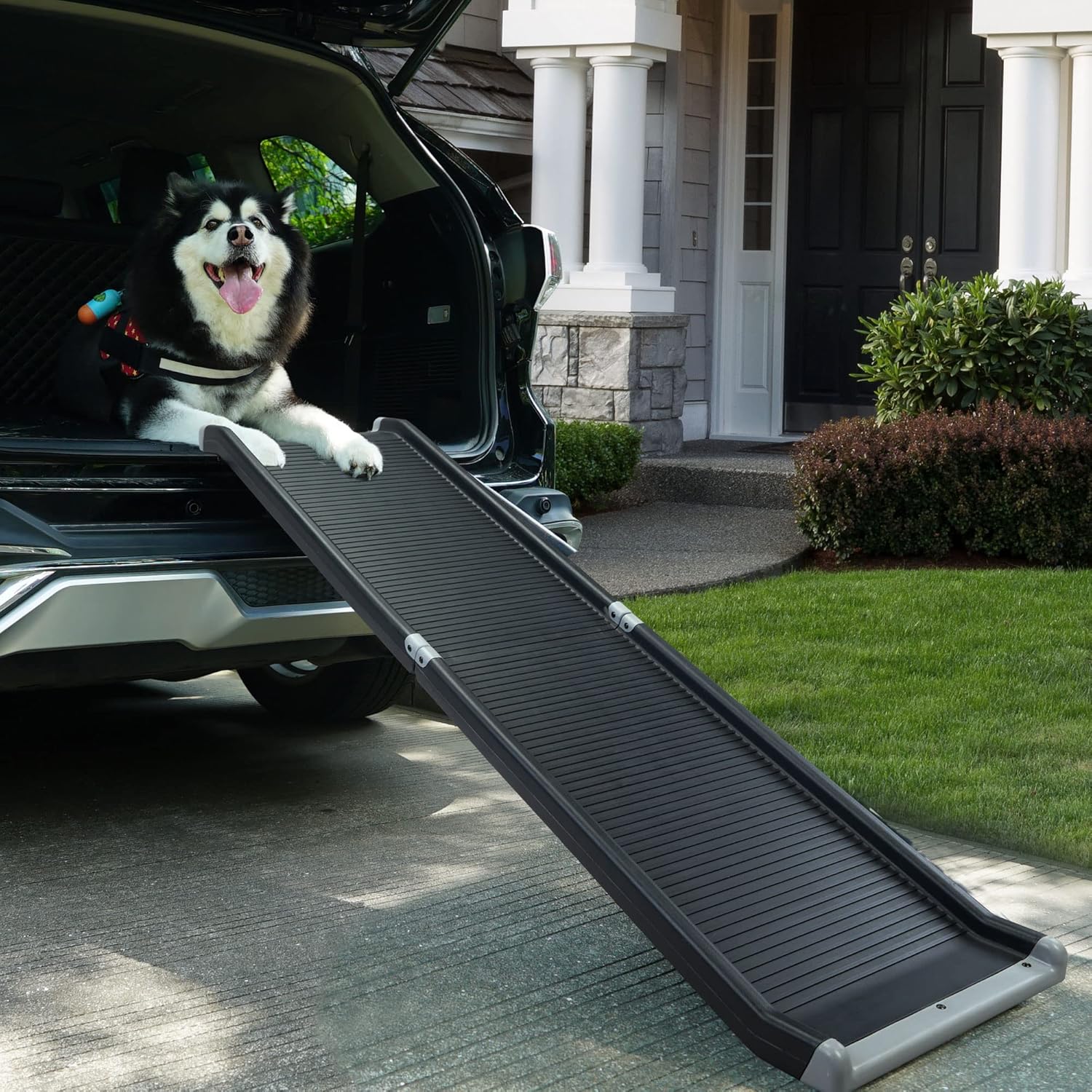 62”L Heavy Duty Portable Folding Dog Ramps for Large Dogs SUV, Truck Car Ramp Stairs Step Ladder for Pet, Non-Slip Design for Pool Boat